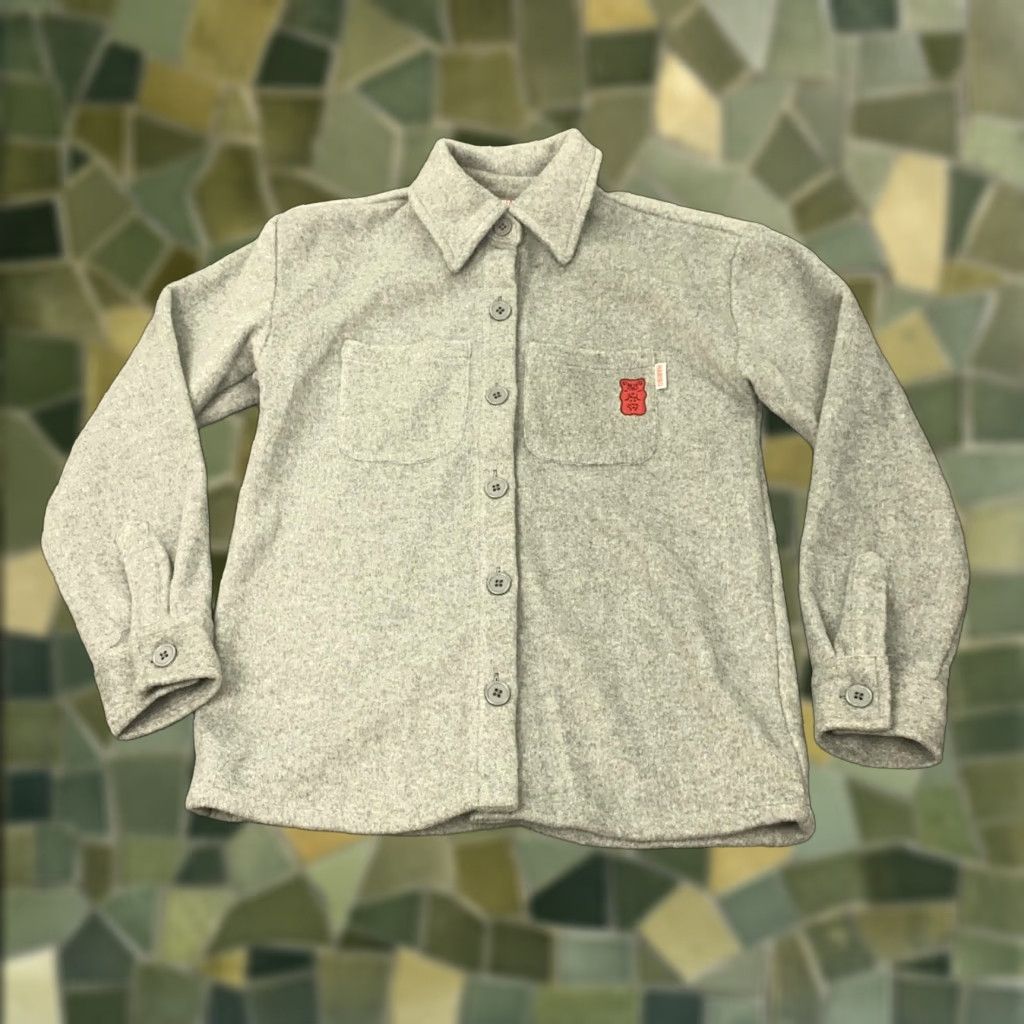 Vintage HARIBO Shirt Jacket Womens Small Gray Button Up Gummy Bear Patch Fleece Pockets Size S / US 4 / IT 40 - 1 Thumbnail
