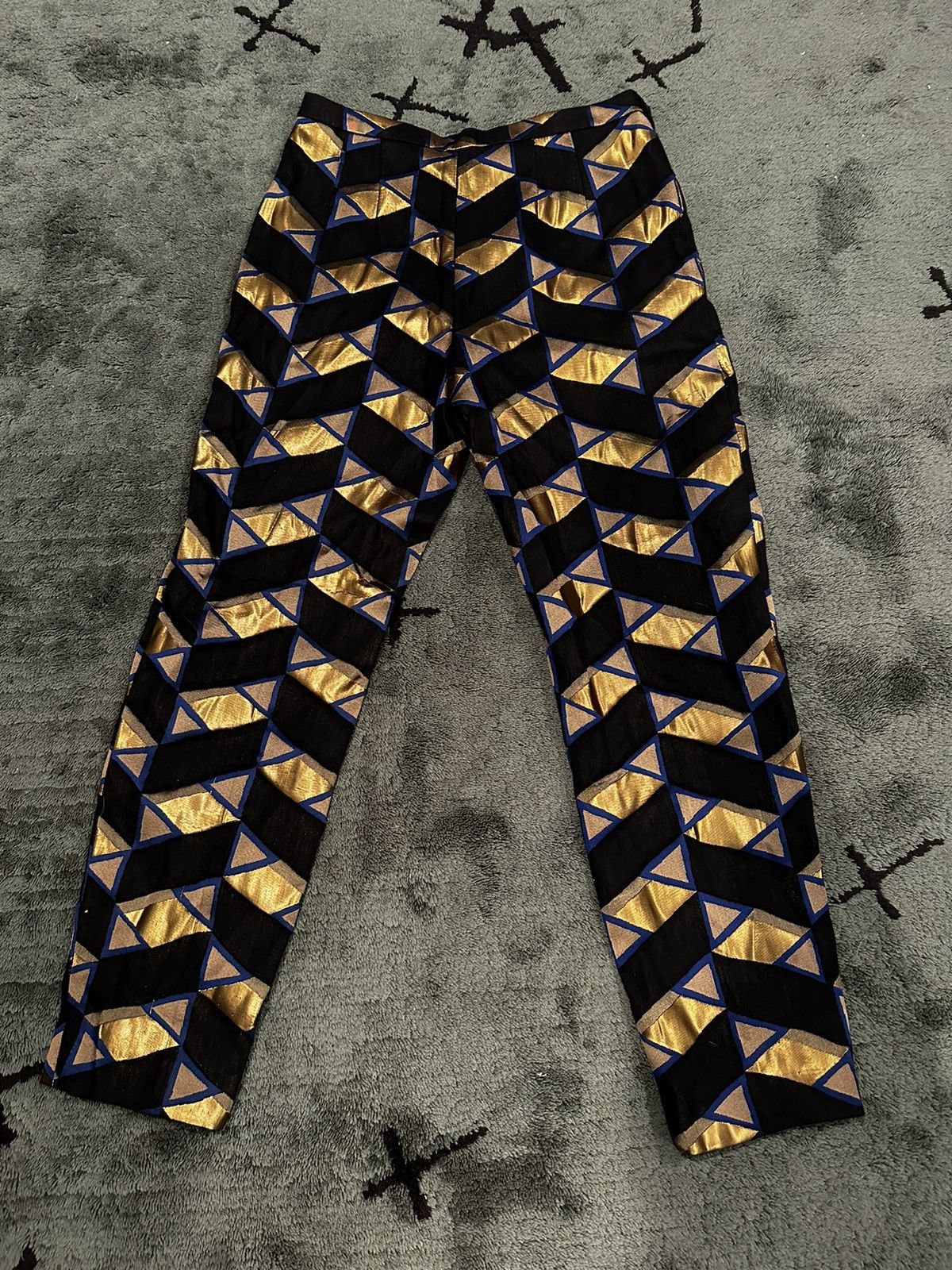 Dries Van Noten SS18 Dries Van Noten Gold/Blue Brocade Patterned Trousers Size 30" / US 8 / IT 44 - 1 Thumbnail