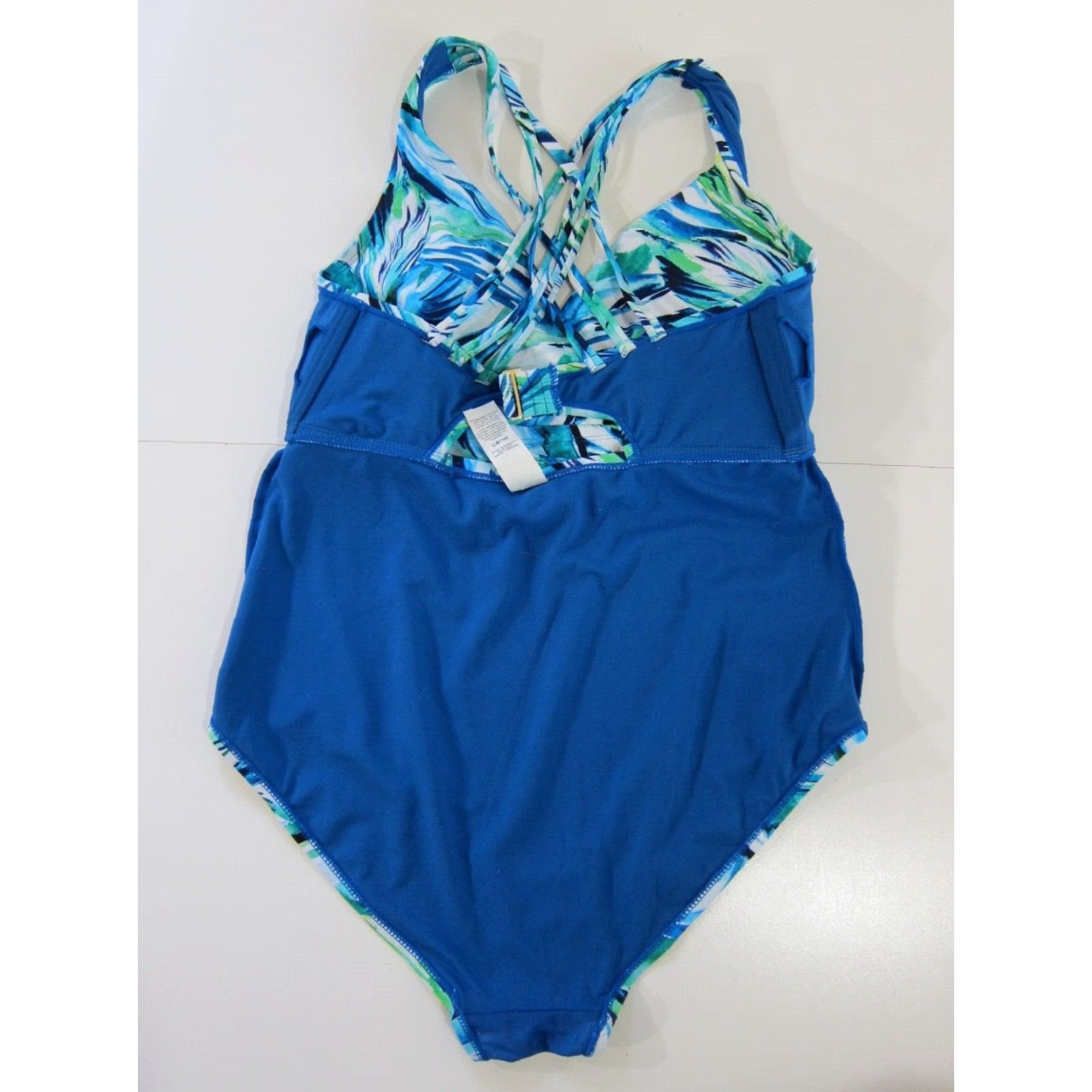 Vintage Terra & Sky One Piece Swimsuit Women 1X Blue White Green Floral Slimming Compression 80s 90s Vintage Theme Mens Womens Girls Boys Size ONE SIZE - 7 Thumbnail