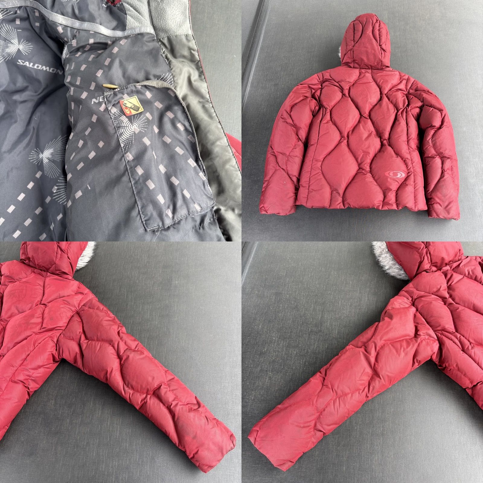 Salomon VINTAGE Salomon Women's S Puffer Jacket Hooded Down Crimson Red Faux Fur Y2K Jacket Womens Size S Red Logo Accents Size S / US 4 / IT 40 - 10 Thumbnail