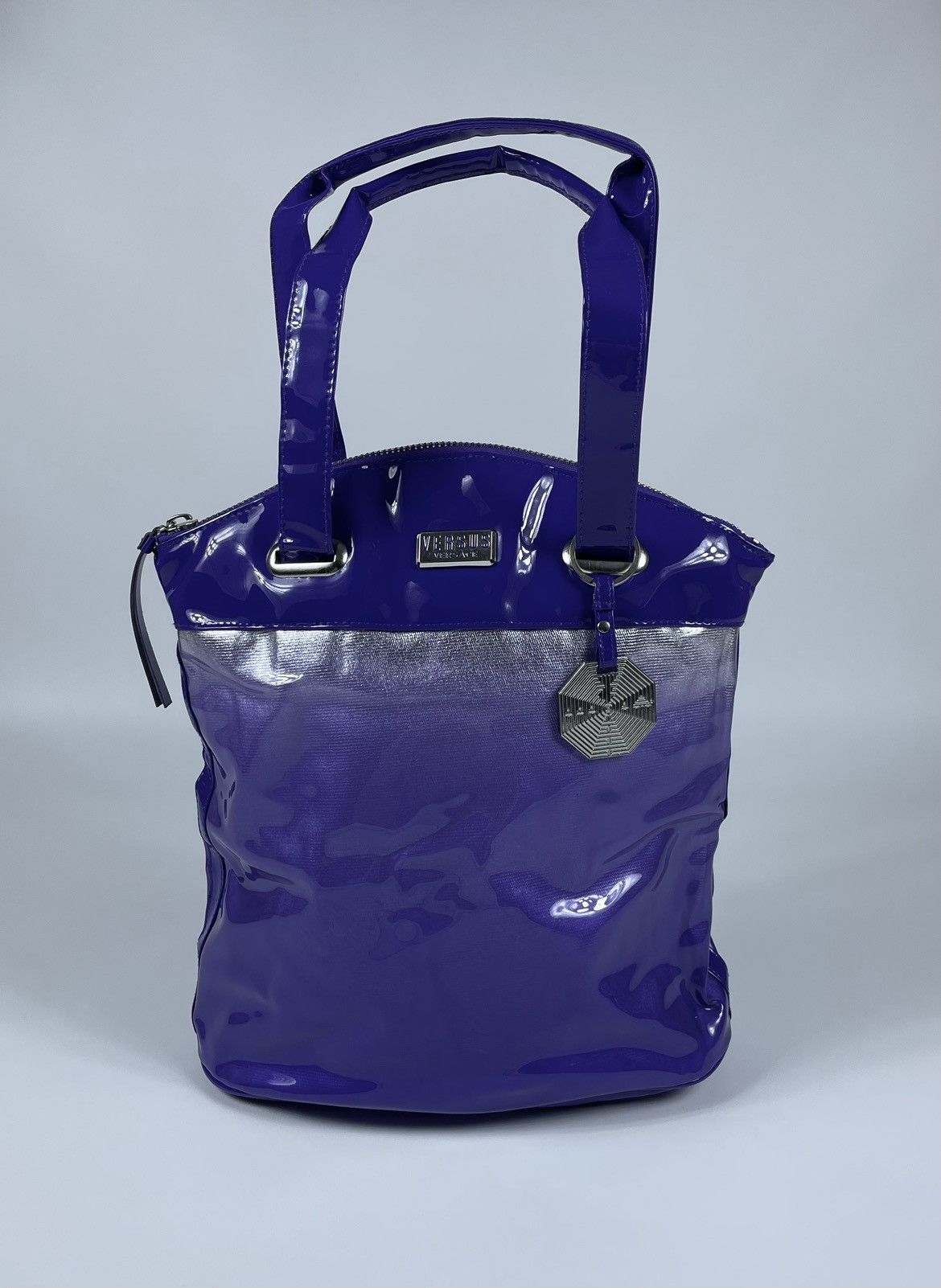 Versus Versace VERSUS Versace Purple and Metallic Silver Zippered Handbag Size ONE SIZE - 2 Thumbnail
