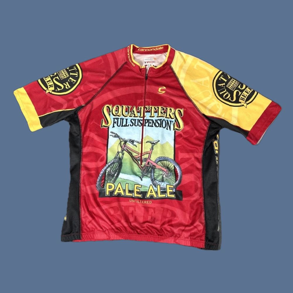 Vintage Cannondale Mens Cycling Jersey Red Medium Short Sleeve Zip High Neck Raglan Breathable Moisture Wicking Quick Dry Graphic Beer Squatters Pale Ale Bike Size US M / EU 48-50 / 2 - 1 Thumbnail