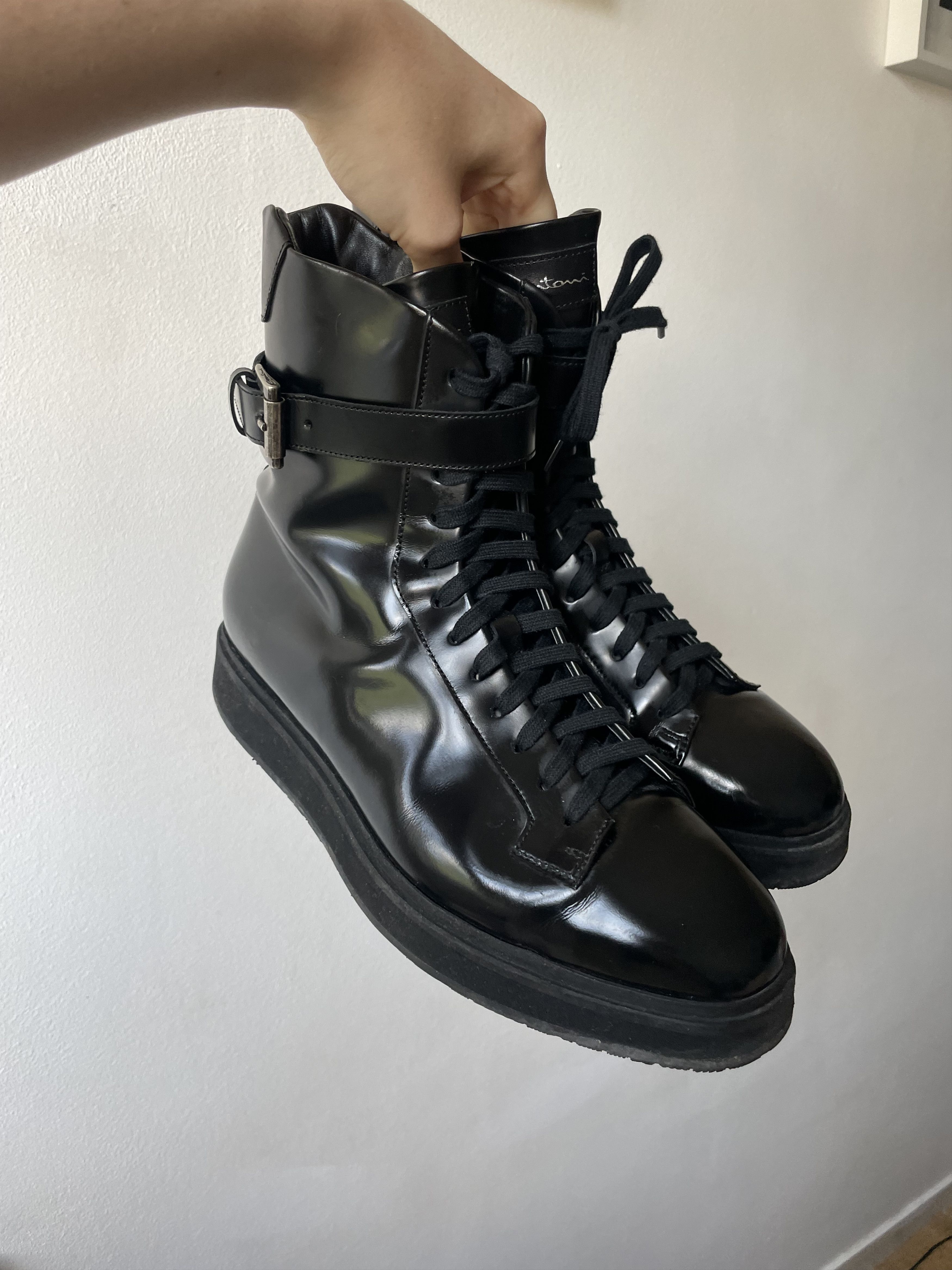 Santoni Santoni Black Leather High-Top Buckle Boots – EU 39 Size US 9 / IT 39 - 11 Thumbnail