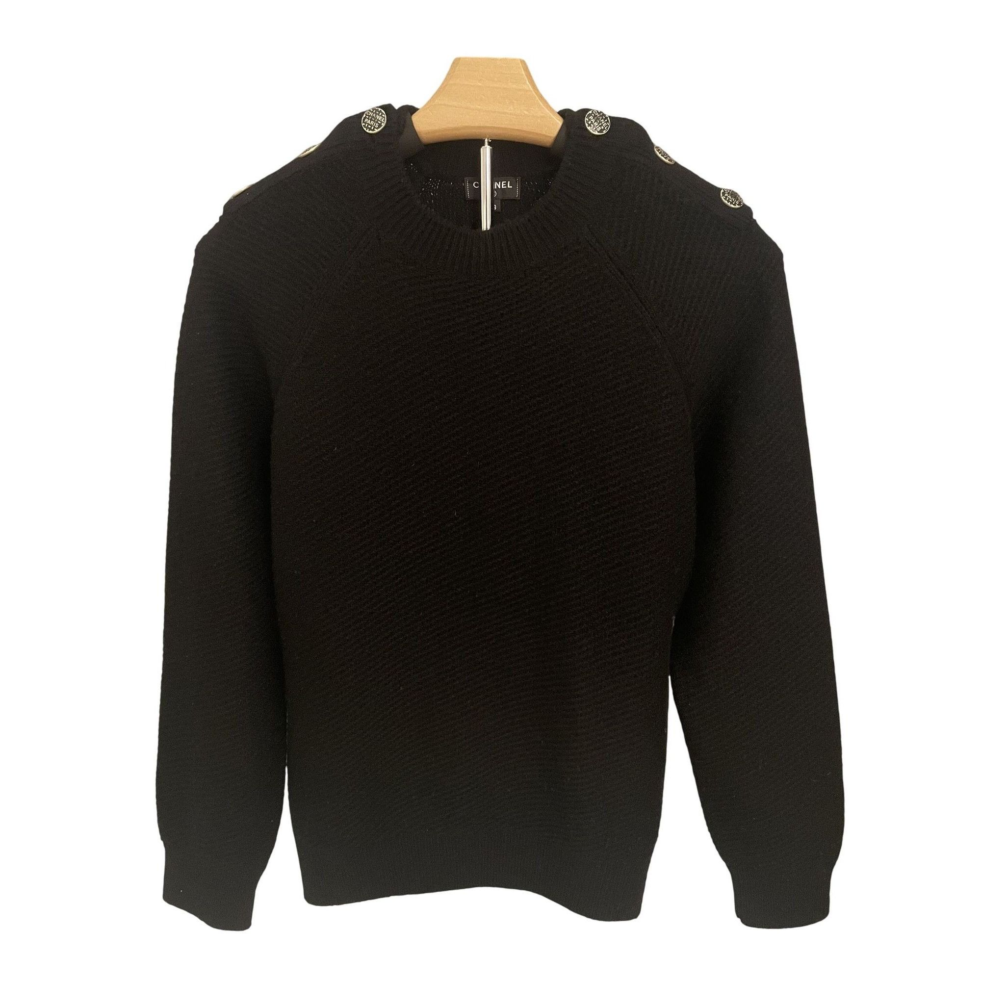 Chanel Chanel Black Wool Sweater With Silver Button Details On Shou Size XS / US 0-2 / IT 36-38 - 1 Thumbnail
