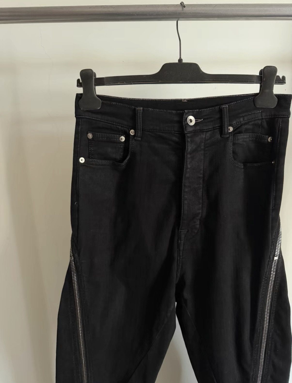 Rick Owens Rick Owens Drkshdw Black Waxed Denim Zip Banana Pants Size US 29 - 2 Thumbnail