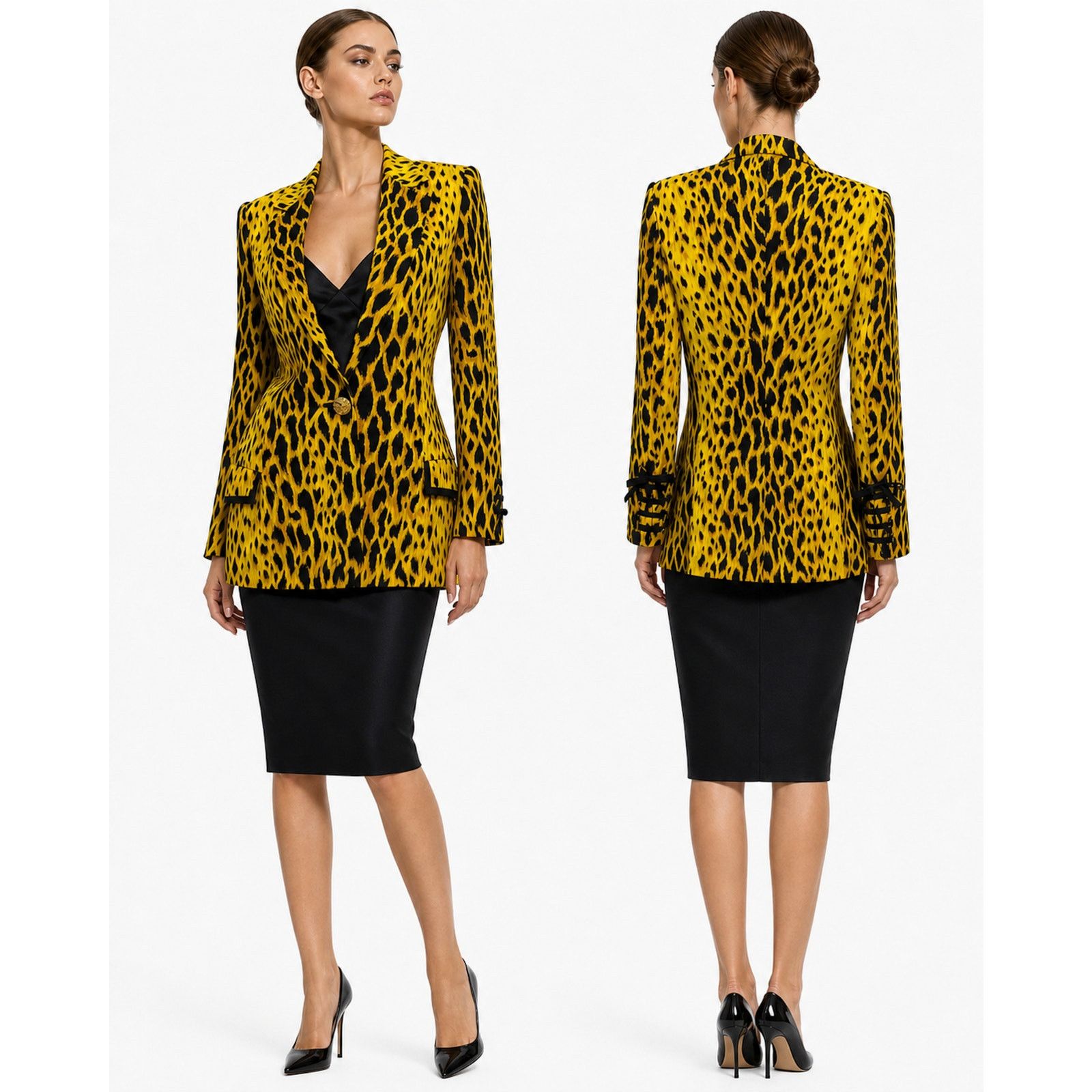 Versace × Vintage Gianni Versace Couture SS1992 Leopard Silk Blazer Size XS / US 0-2 / IT 36-38 - 4 Thumbnail