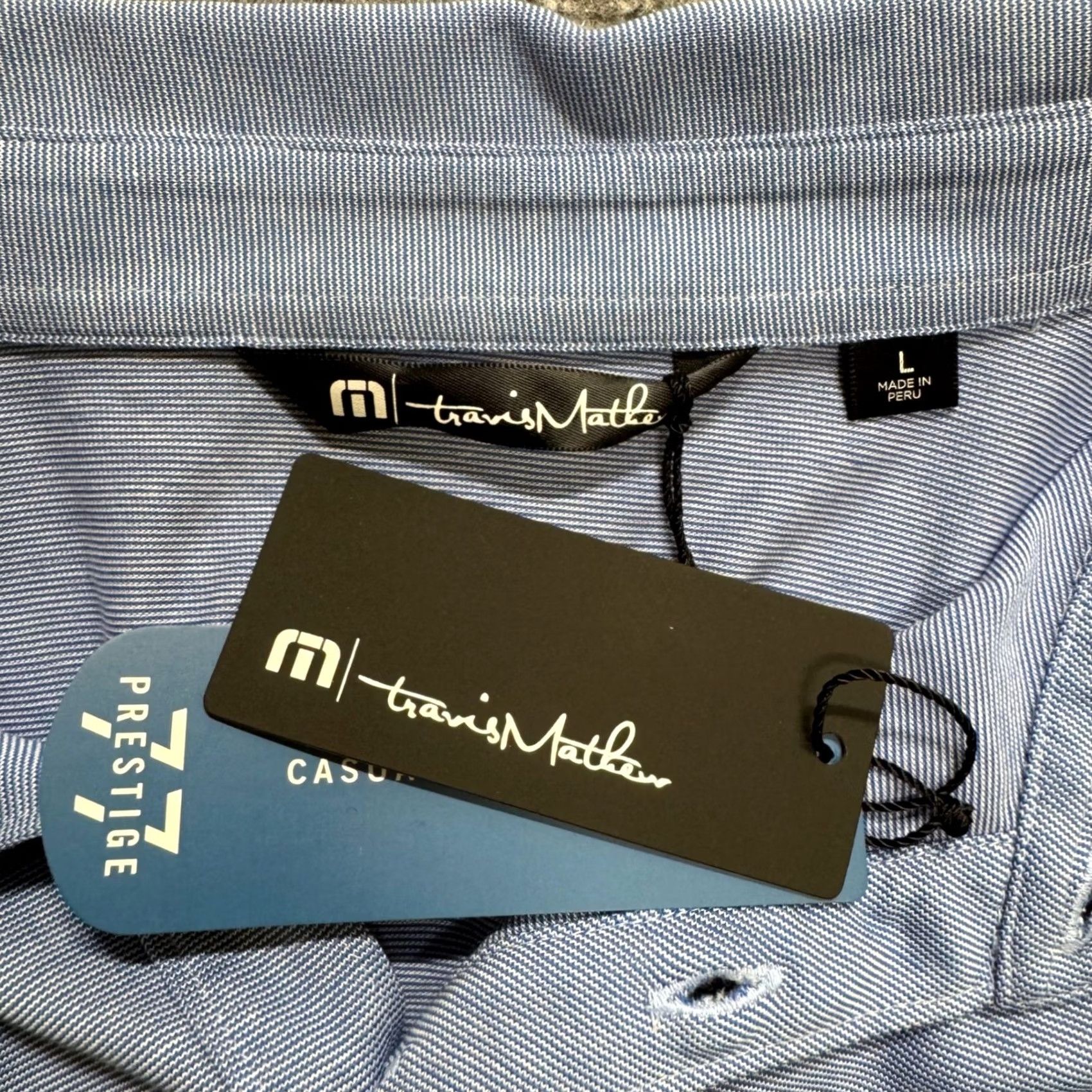 TravisMathew Travis Mathew Polo Shirt Mens L NWT Lightweight Dress Collar Golf Blue Size 42R - 5 Thumbnail