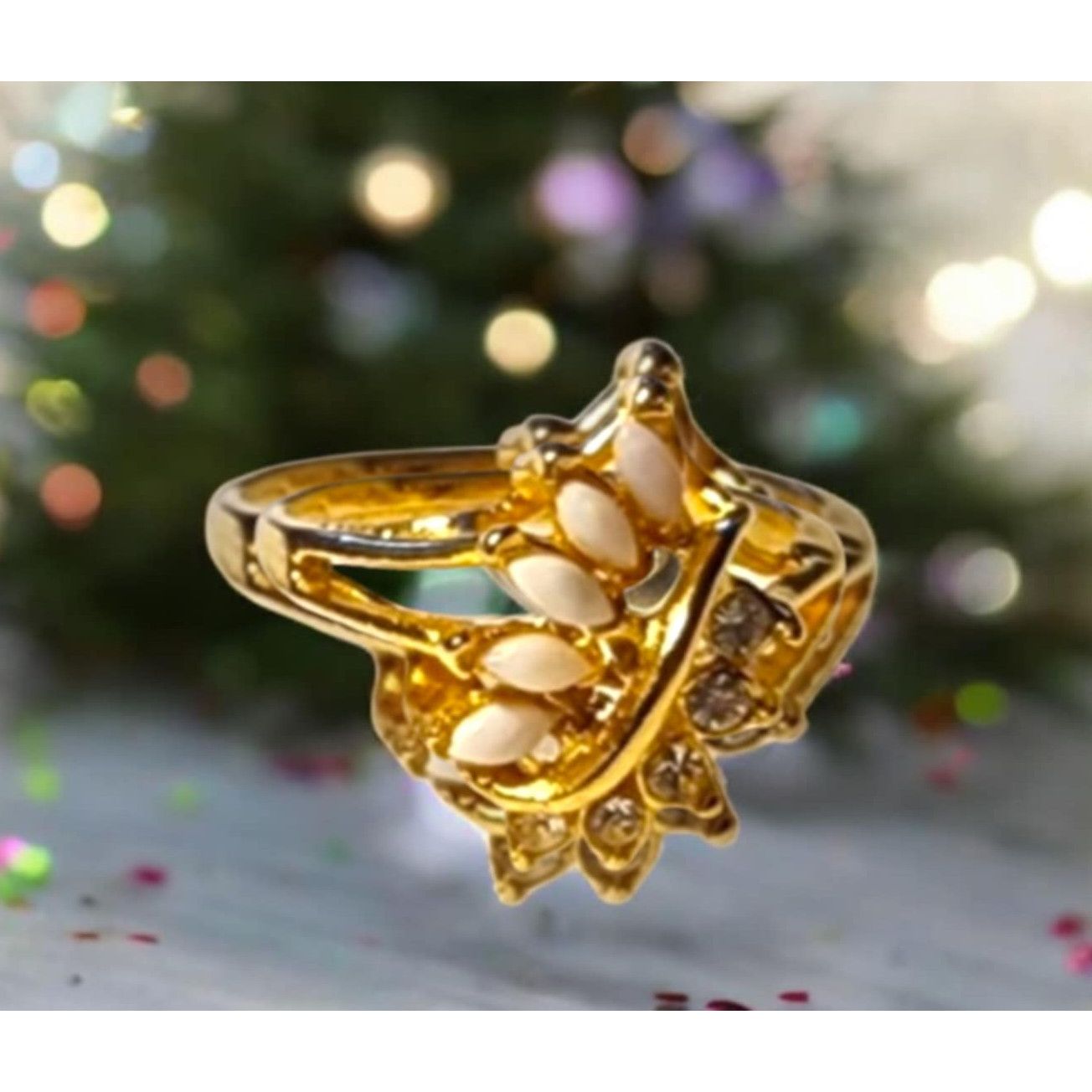 Other Faux Opal & Clear Rhinestones Cocktail Ring - Size 8.5 Size ONE SIZE - 1 Thumbnail