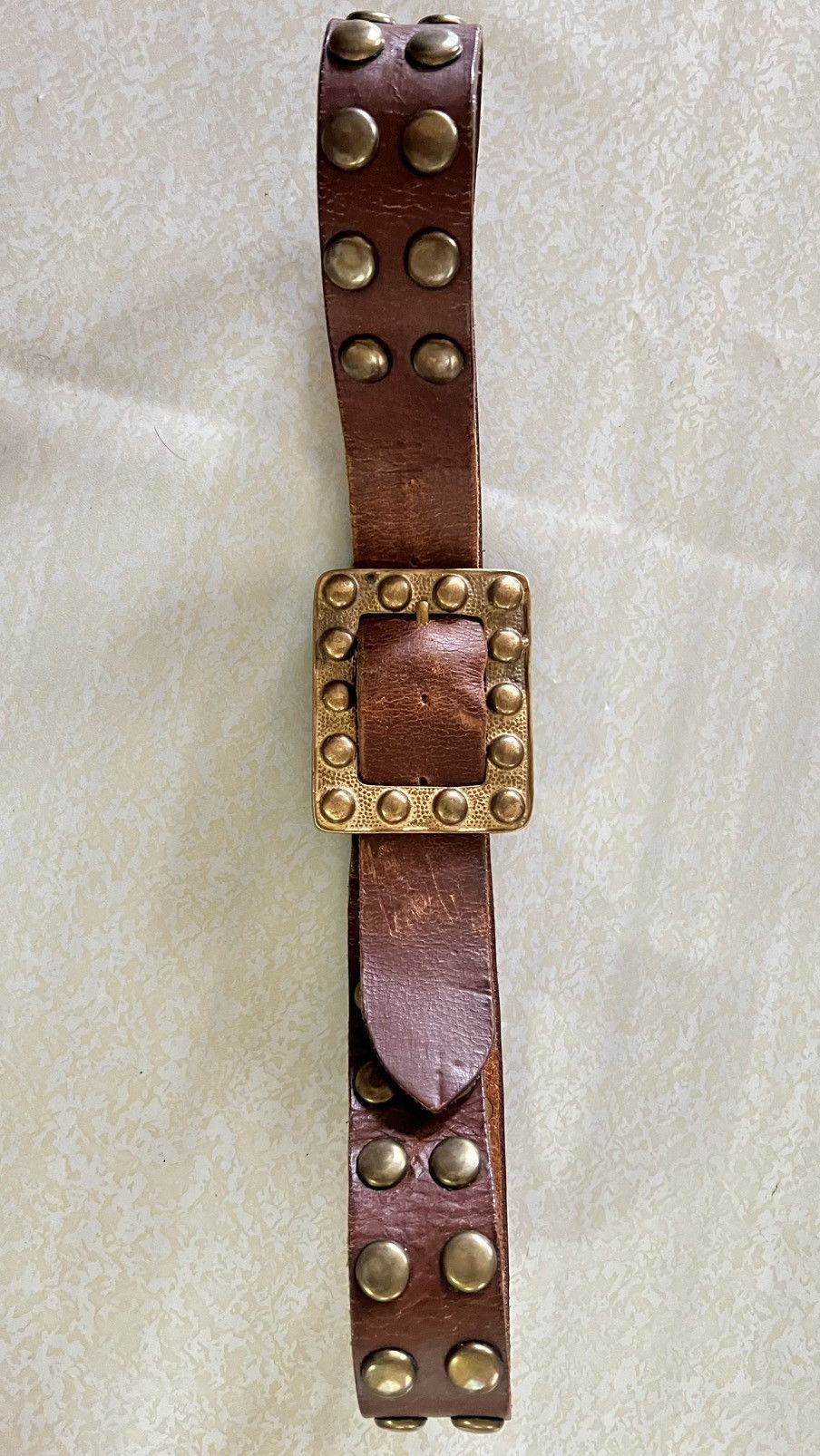 Other Vintage Studded Leather Belt Brass Buckle Size 36 - 4 Thumbnail