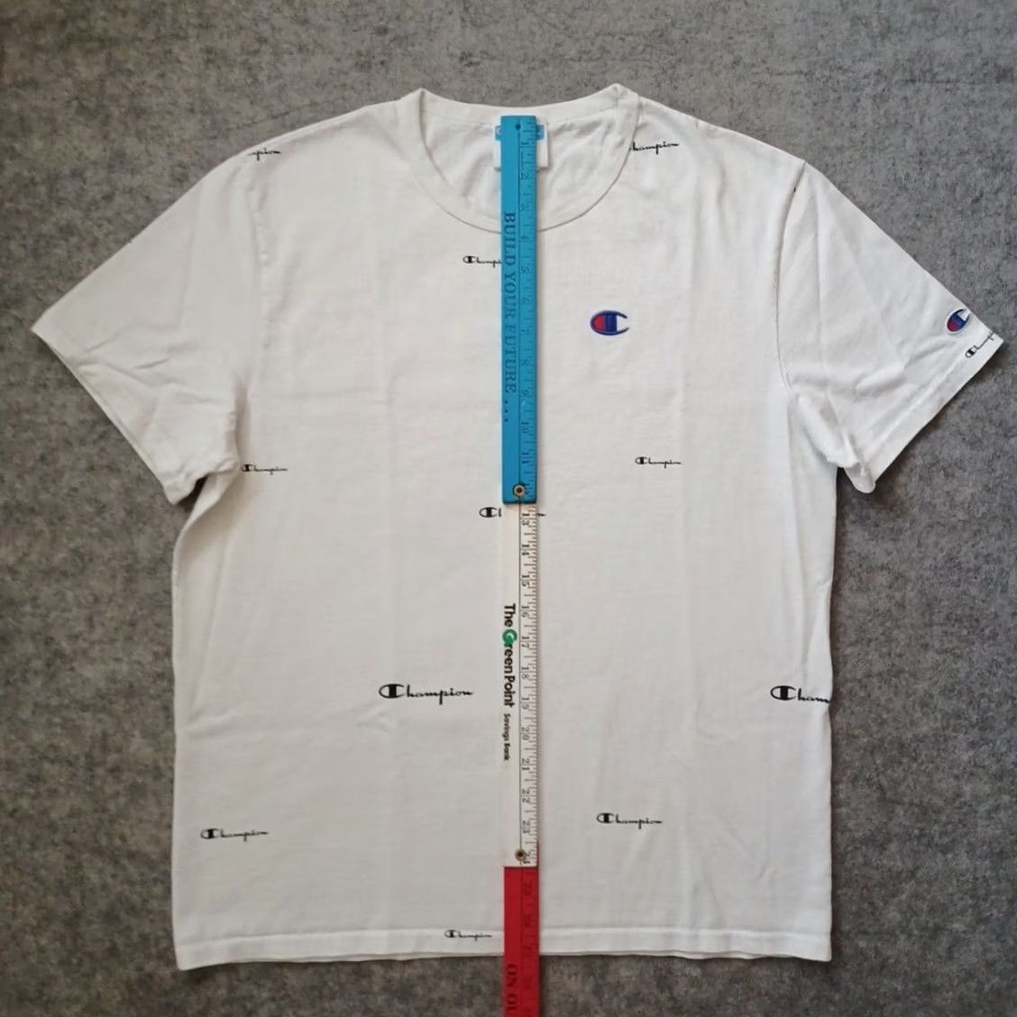 Champion VINTAGE Champion Shirt Mens Large White Blue Embroidered Logo AOP 100% Cotton Size US L / EU 52-54 / 3 - 7 Thumbnail