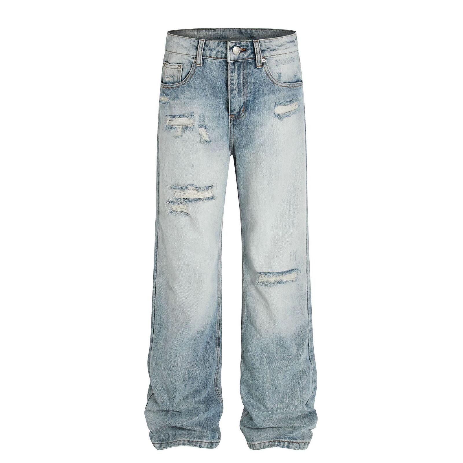 Jean Light Blue Ripped Loose Washed Micro Flare Jeans Size US 30 / EU 46 - 6 Thumbnail