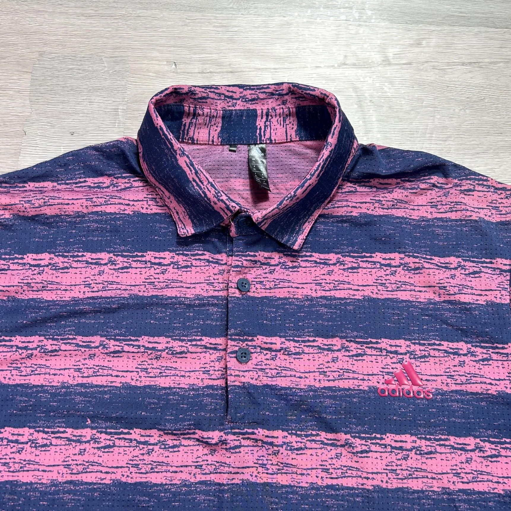Adidas Adidas Polo Shirt Mens XL Blue Pink Stripe AOP Golf Stretch Performance Shirt Size US XL / EU 56 / 4 - 3 Thumbnail