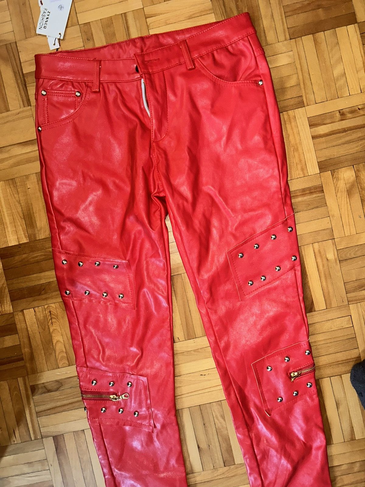 Japanese Brand Faux leather red pants Size US 31 - 4 Thumbnail