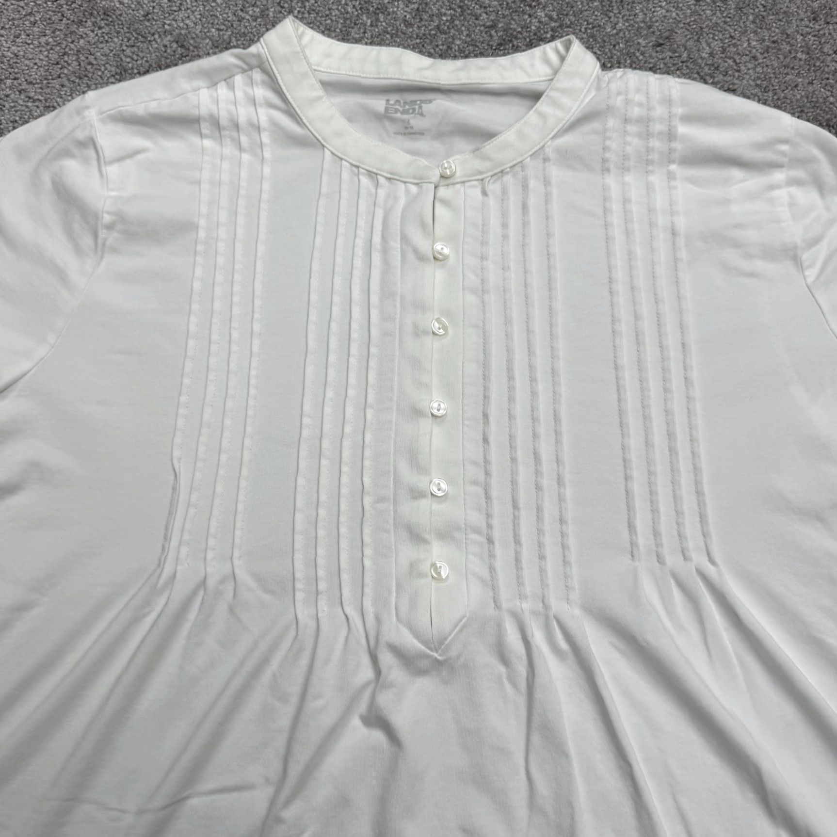 Lands' End Lands' End Blouse Shirt Women Large White Cotton Blend Short Sleeve Henley Pleated Casual Tops Size L / US 10 / IT 46 - 4 Thumbnail