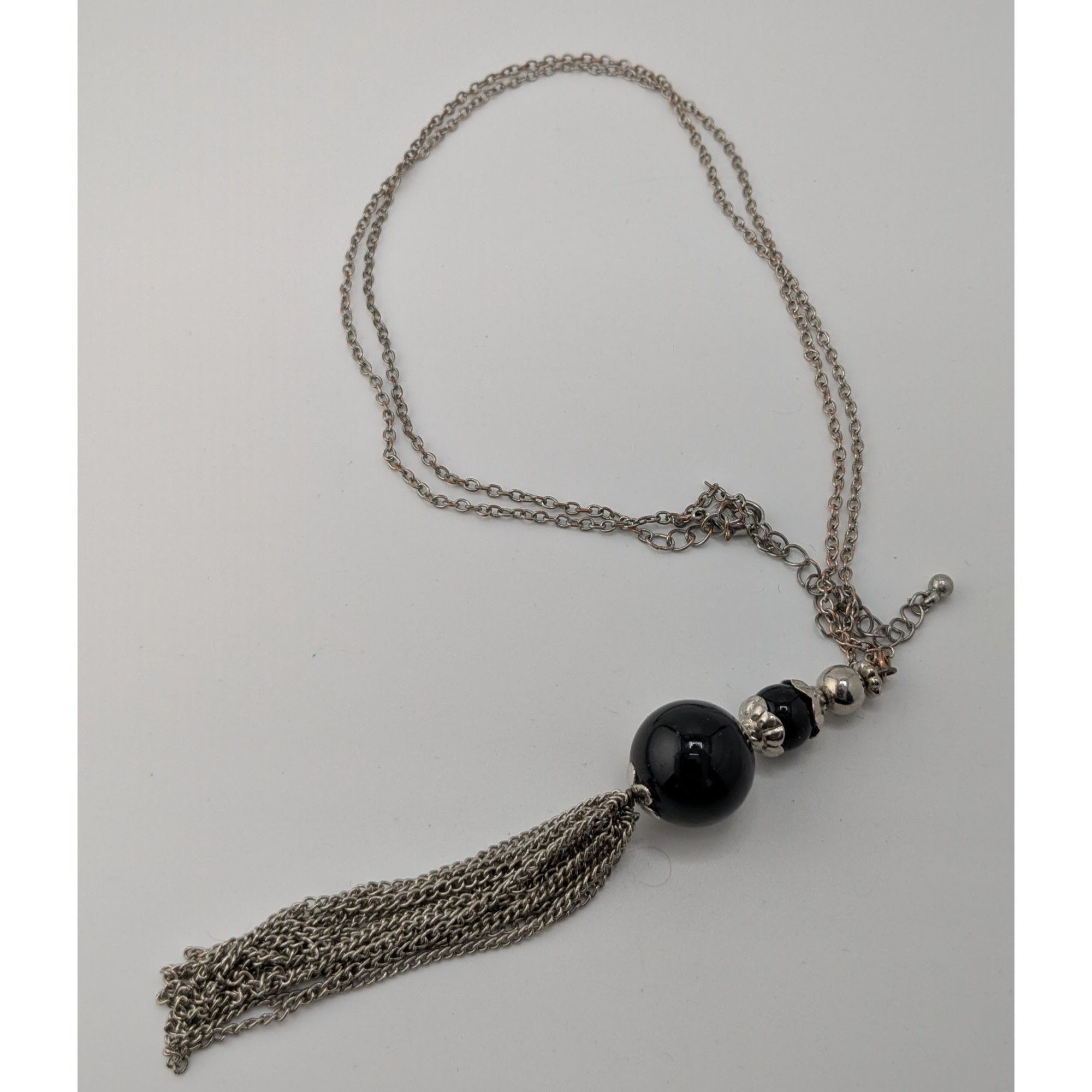 Other Boho Gothic Silver-Tone Chain Necklace With Black Beads & Ta Size ONE SIZE - 6 Thumbnail