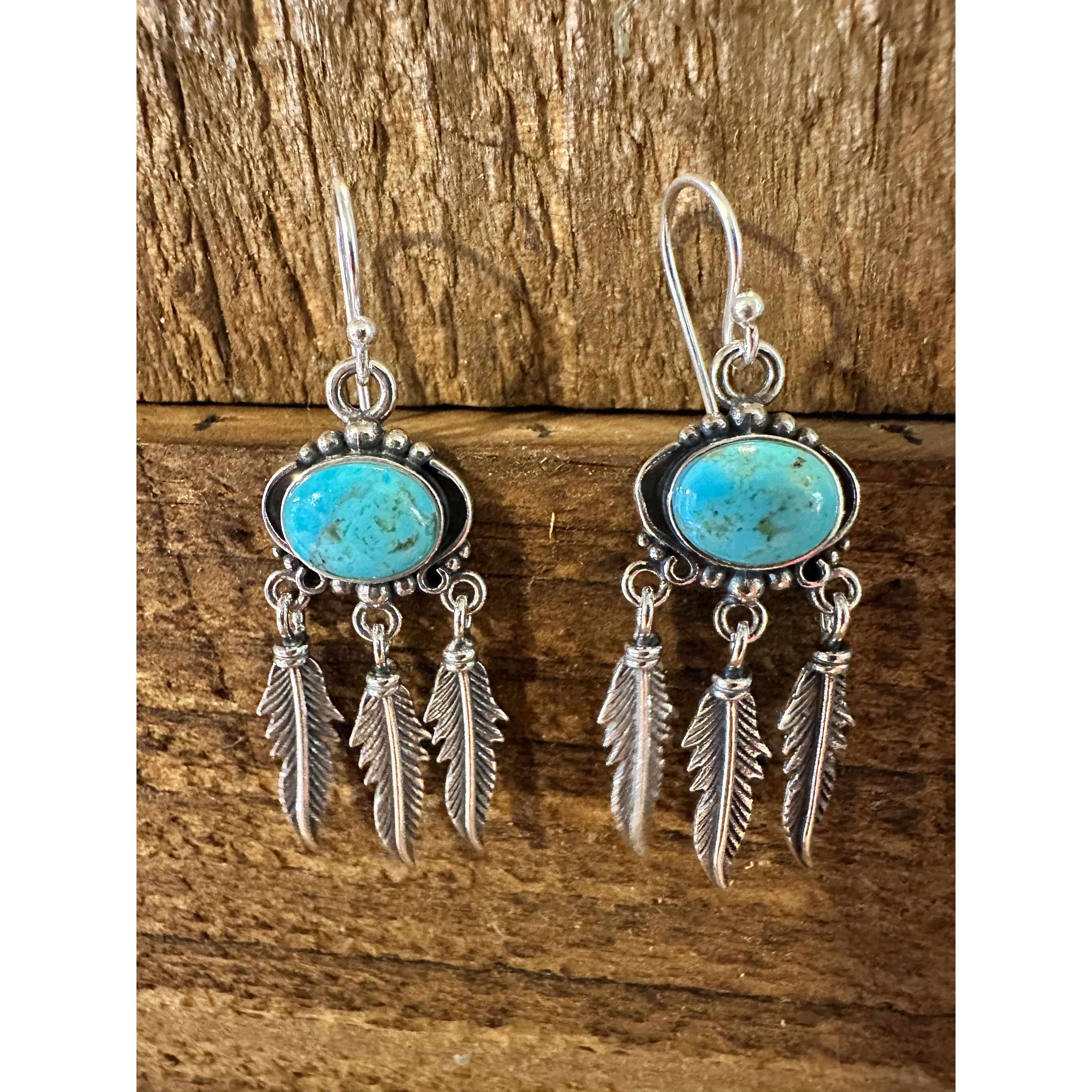 Other Navajo Sterling Silver & Turquoise Feather Dangle Earrings i Size ONE SIZE - 1 Thumbnail