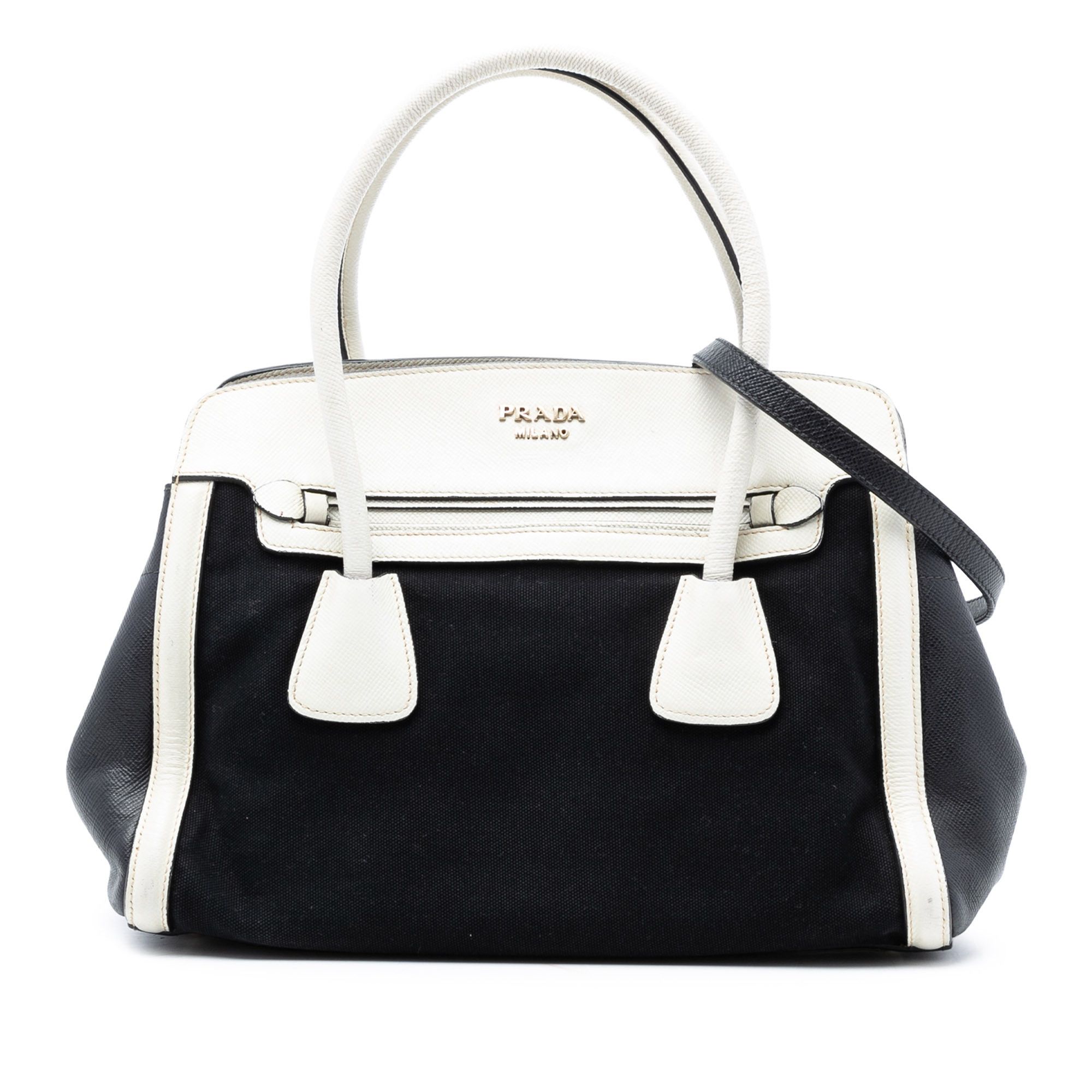 Prada Prada Bicolor Saffiano Cuir Trimmed Canvas Satchel Size ONE SIZE - 1 Thumbnail
