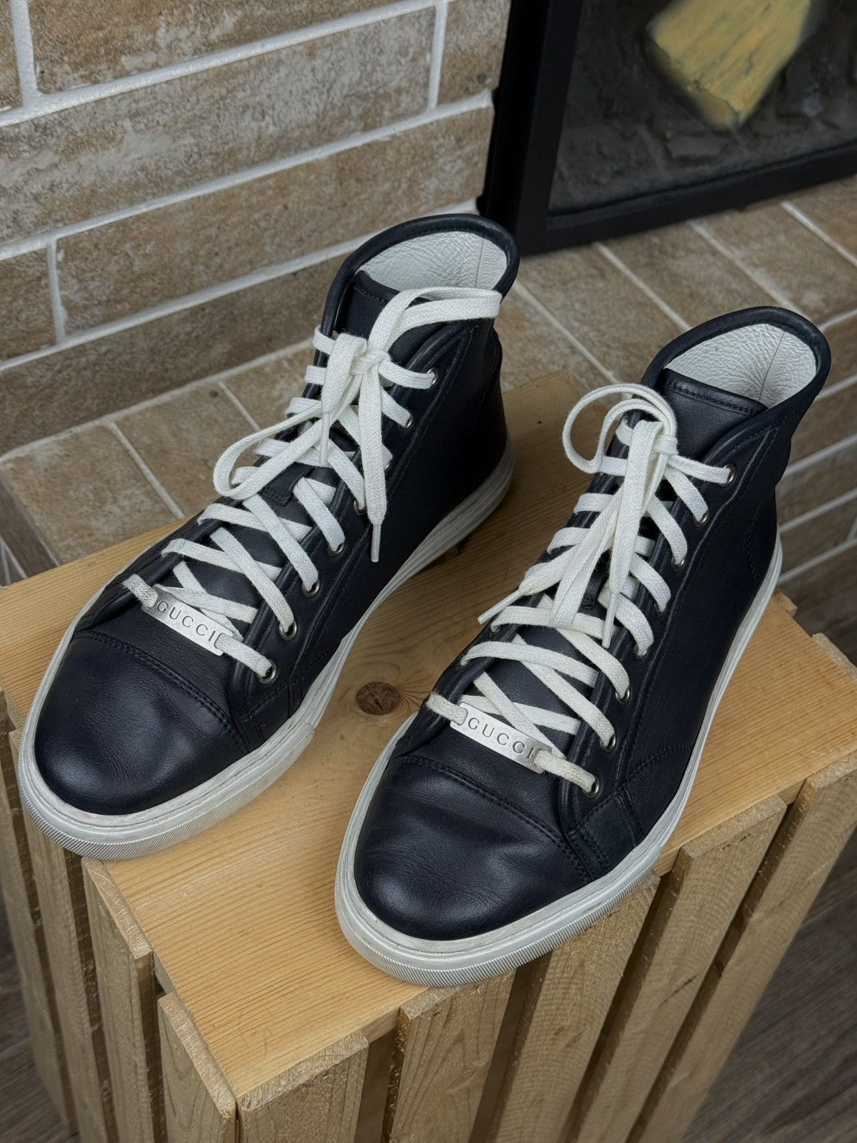 Gucci Gucci Blue Leather Hi Top Sneakers Size US 6.5 / EU 39-40 - 5 Thumbnail