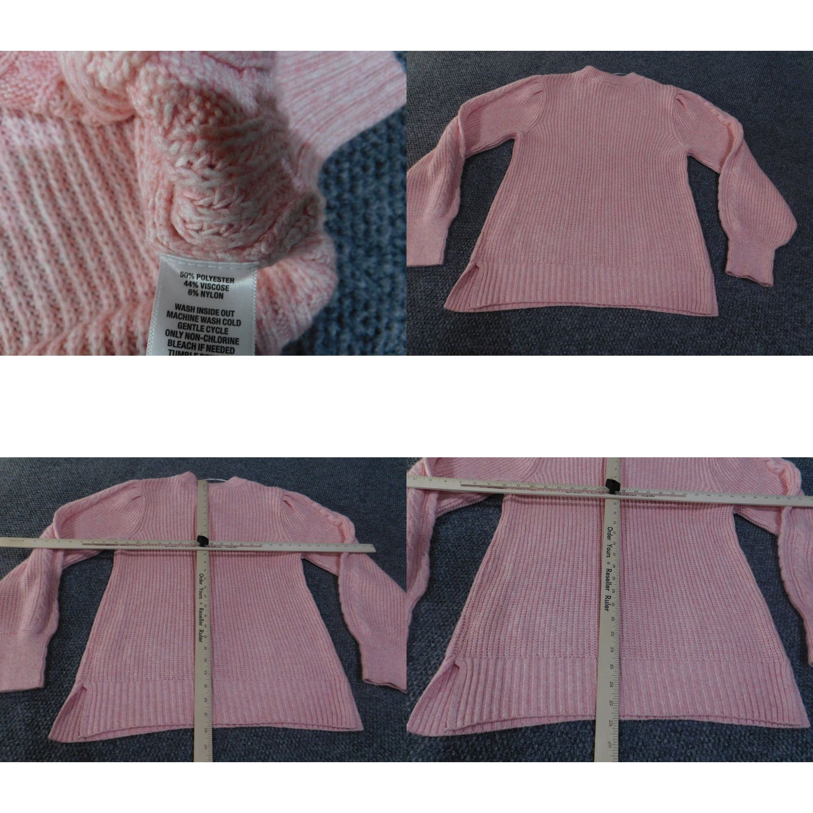 Vintage Crown & Ivy Sweater Womens Large Cable Knit Pullover Crewneck Soft Pink Classic Puff Sleeve Regular Knit Lace? Size L / US 10 / IT 46 - 8 Thumbnail