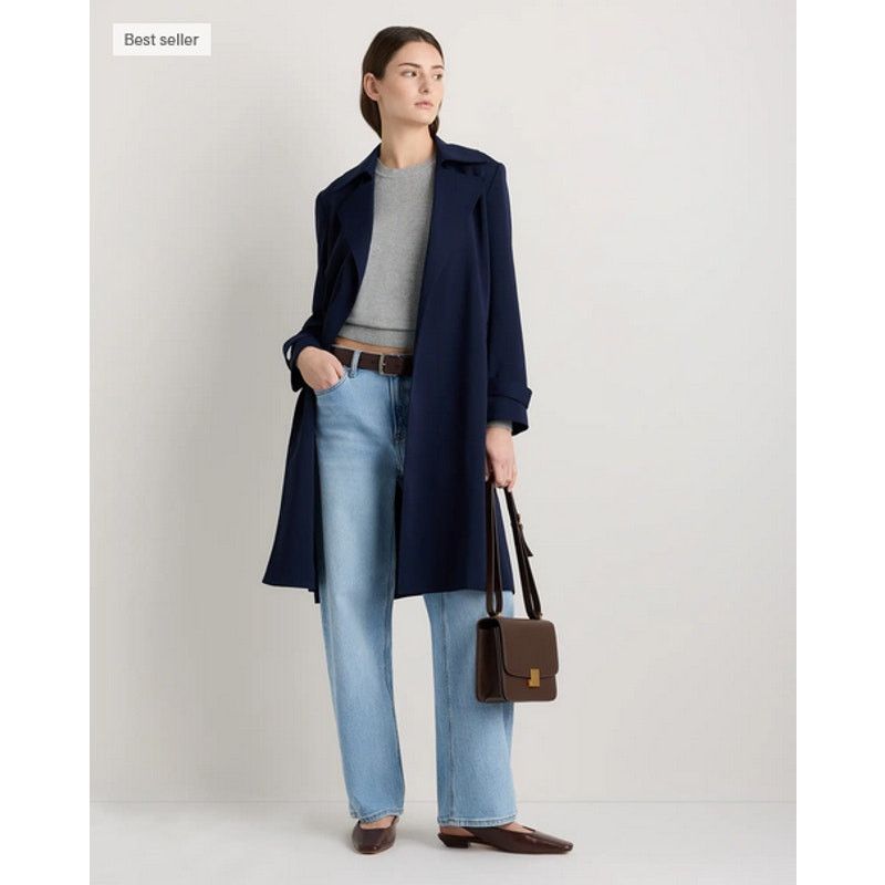 Quince Quince Women's Stretch Crepe Trench Coat Navy Size S NWT Size XS / US 0-2 / IT 36-38 - 2 Thumbnail