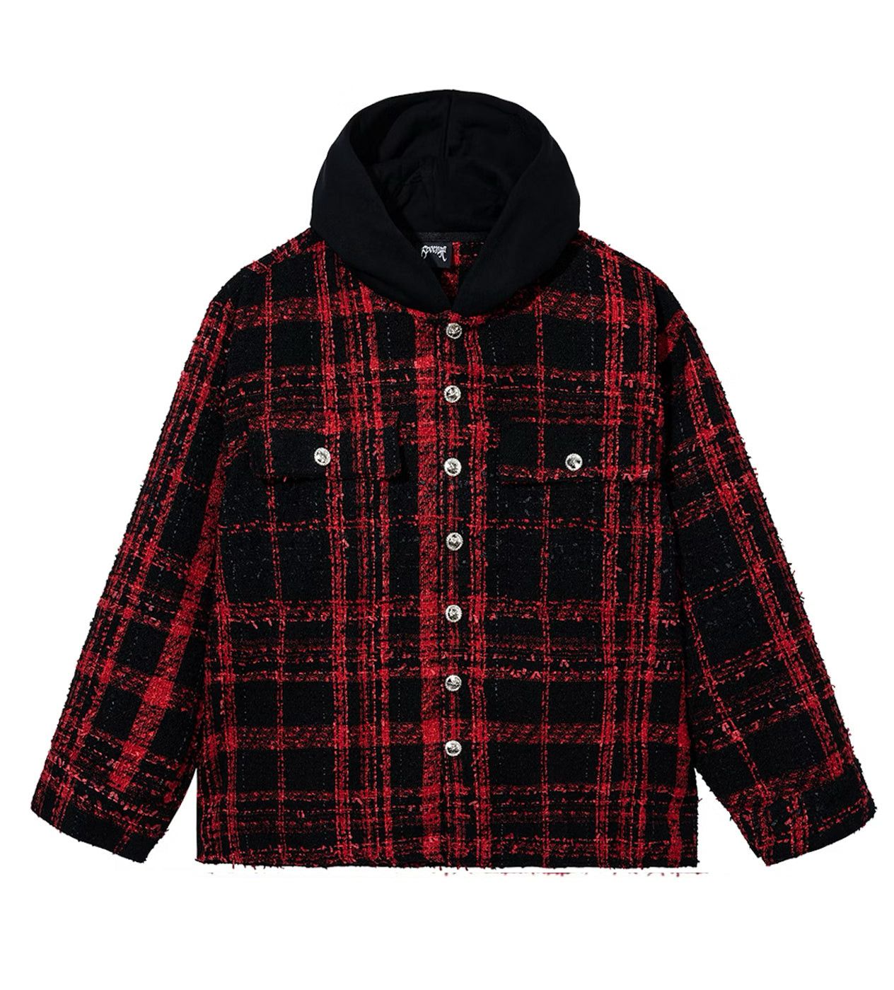 Skull Patch Hooded Flannel Red/Black