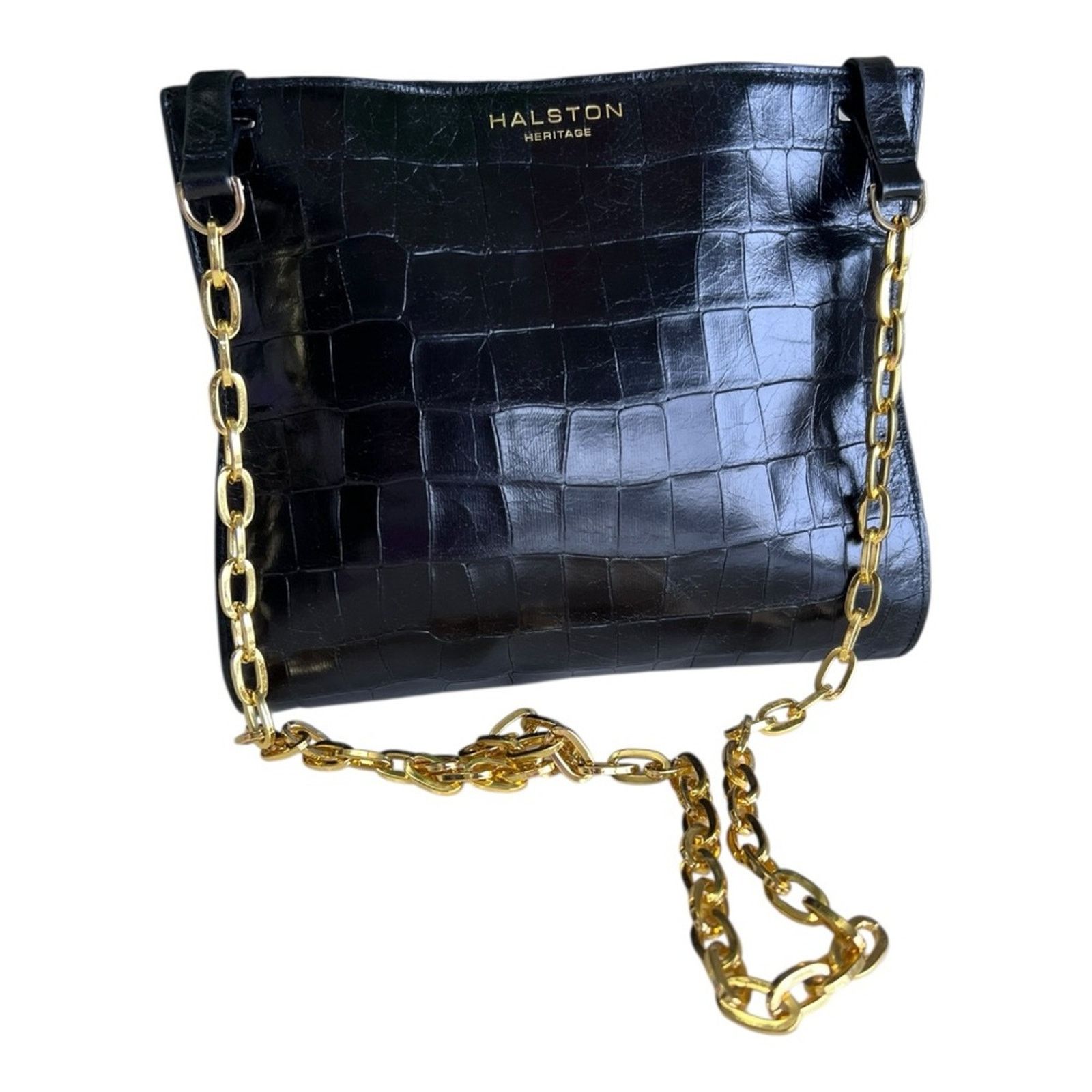 Halston Heritage Halston Heritage Black Croc Embossed Leather Shoulder Bag Size ONE SIZE - 1 Thumbnail