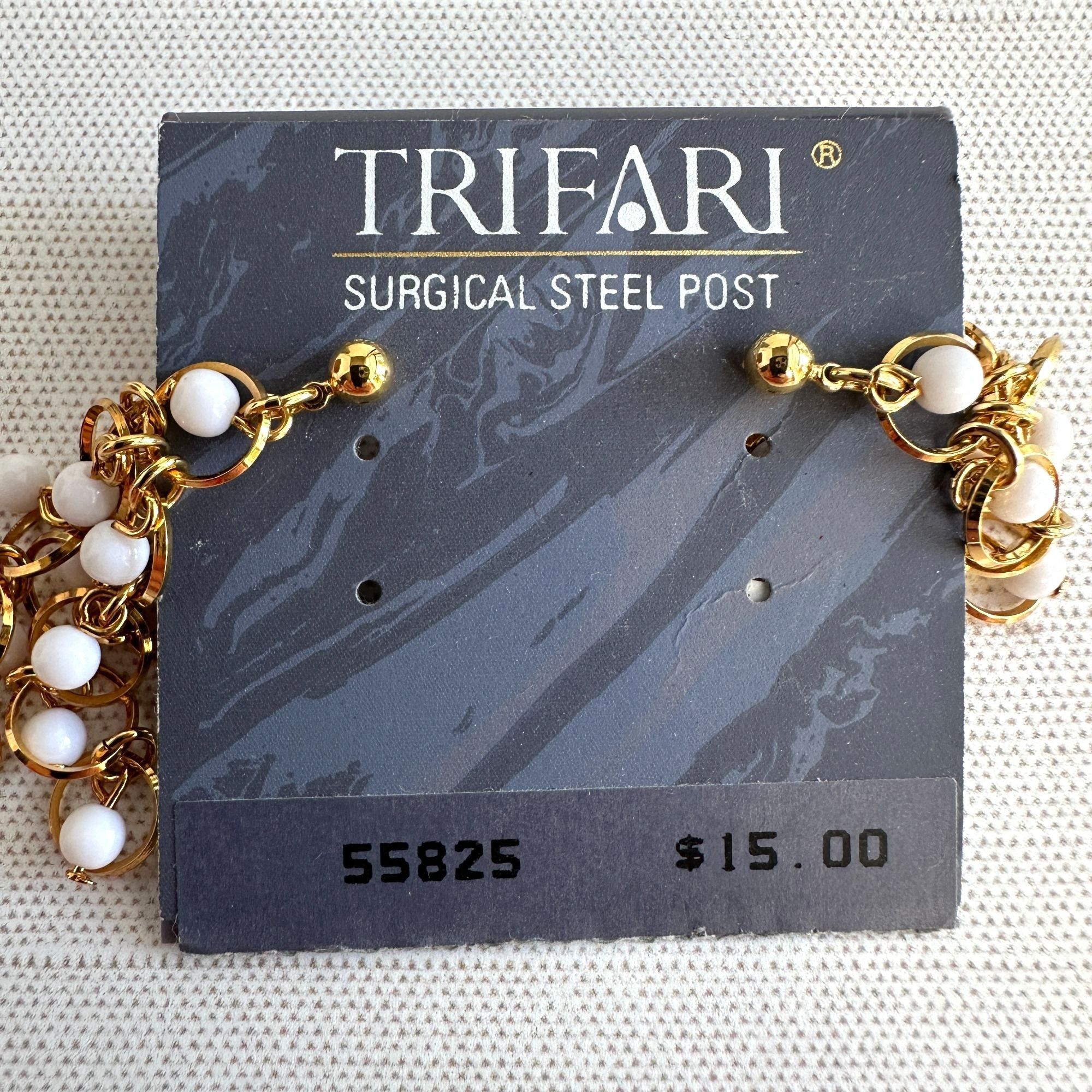 Other Trifari Gold Tone White Bead Cascade Drop Earrings 1990s Sur Size ONE SIZE - 5 Thumbnail