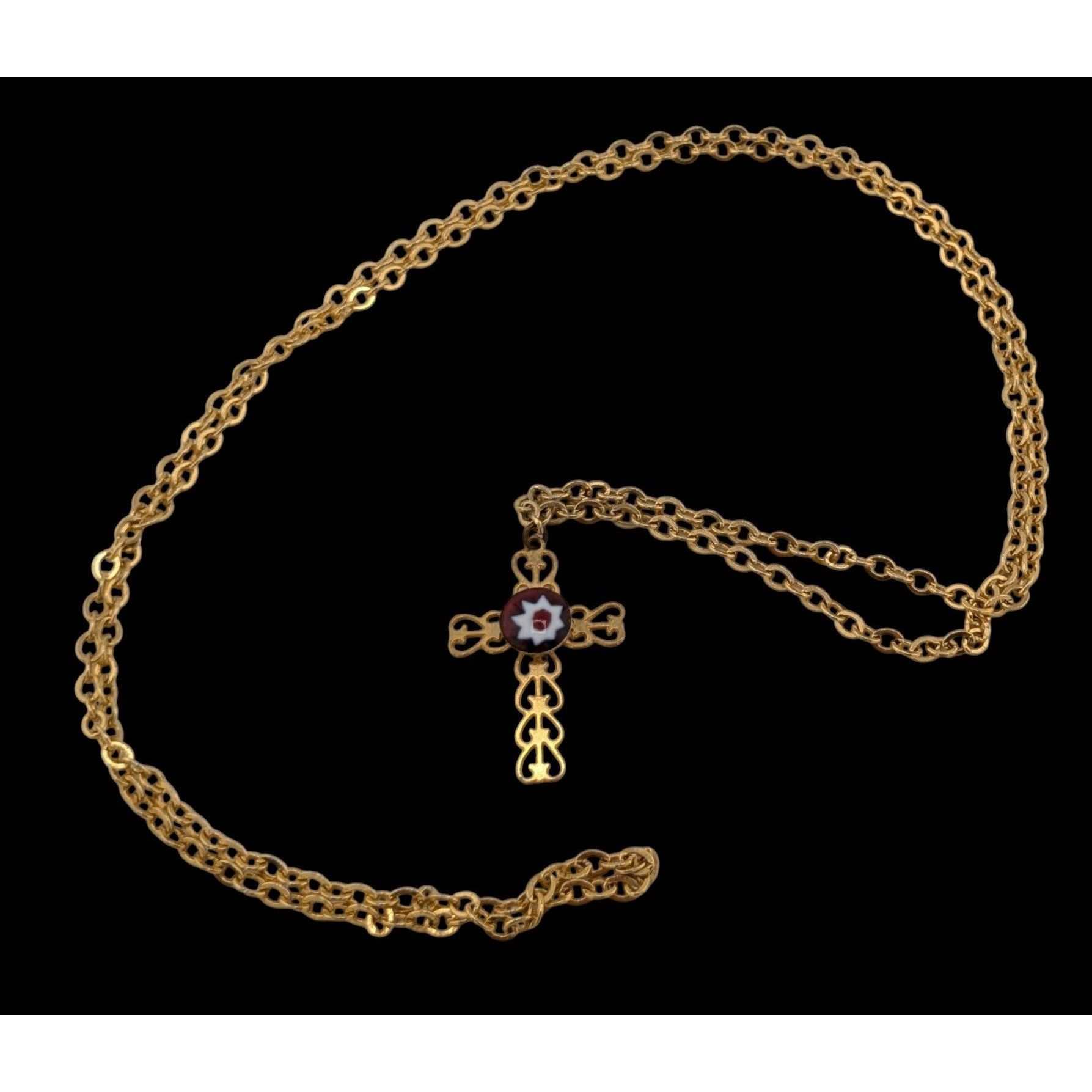 Other Vintage Religious Dainty Cross Necklace Gold Tone With Itali Size ONE SIZE - 1 Thumbnail