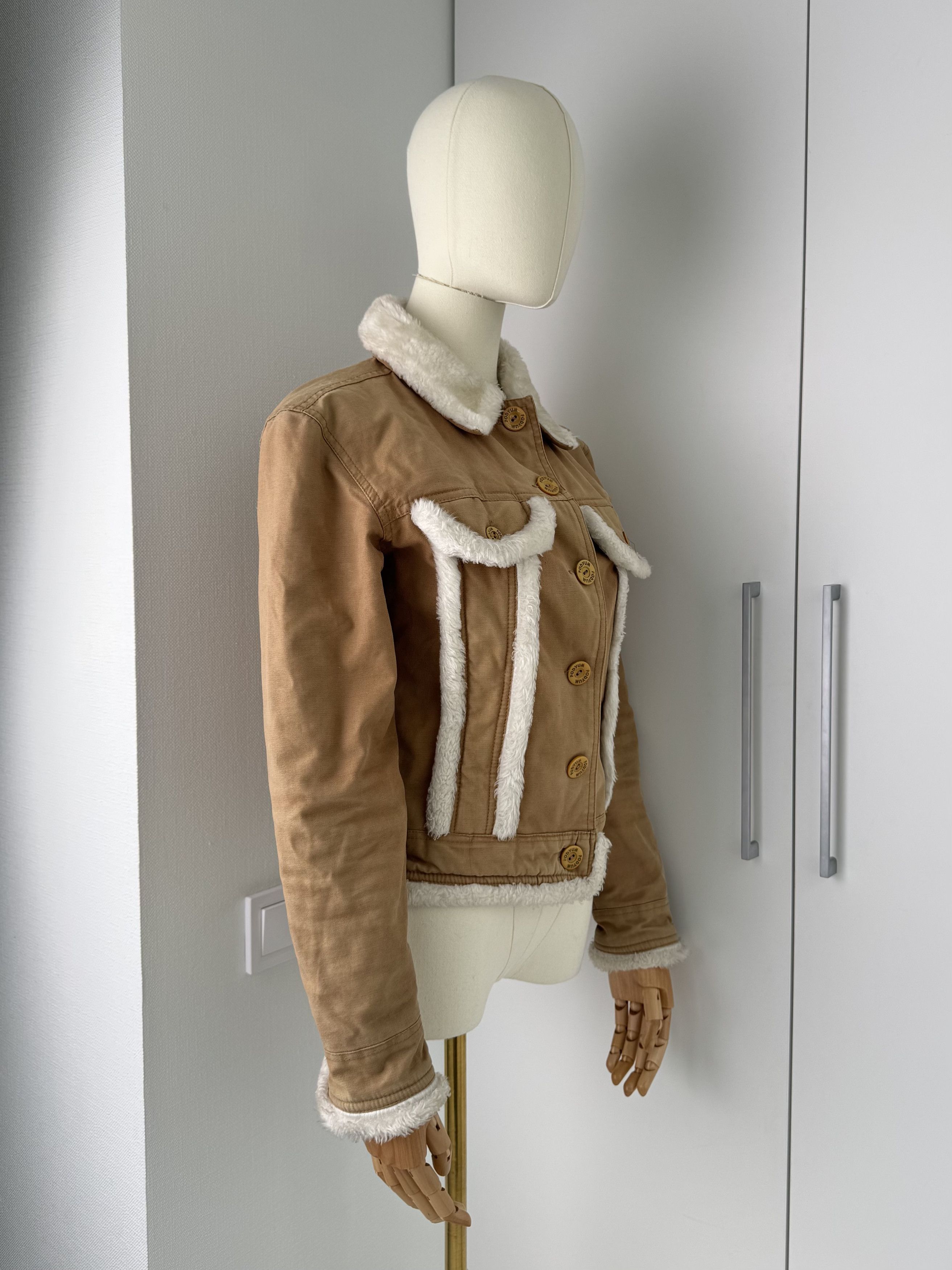 Vintage Women Beige Jacket Y2K Vintage Faux Shearling Trim Coat Size M / US 6-8 / IT 42-44 - 2 Thumbnail