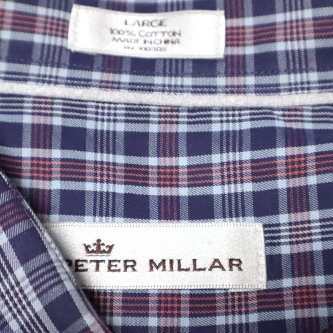 Peter Millar Peter Millar Dress Cotton Plaid Long Sleeve Button Up Shirt Navy Men's L Size 42R - 5 Thumbnail
