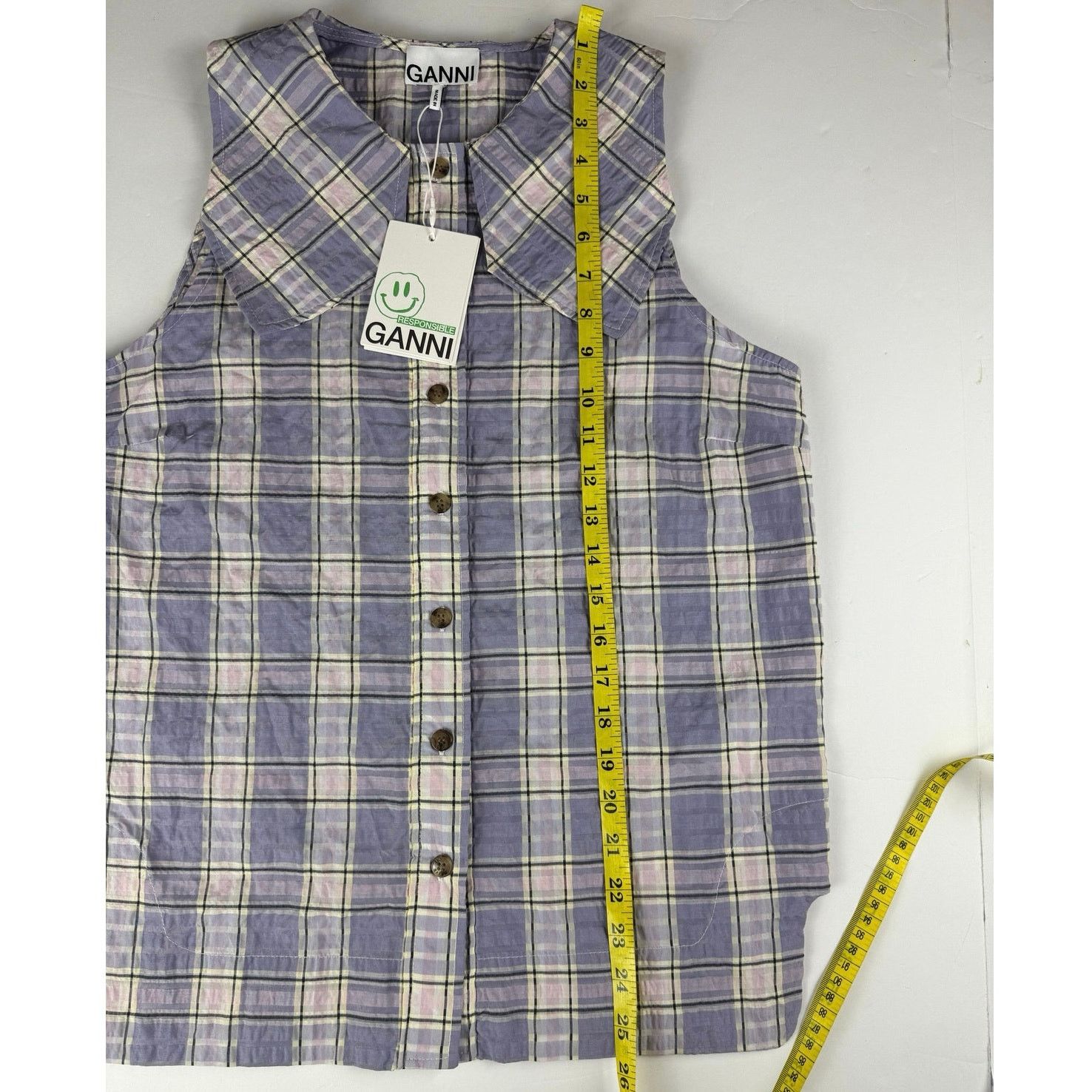 Ganni Ganni Checked Cotton-Blend Seersucker Top - Size US 6 Size M / US 6-8 / IT 42-44 - 8 Thumbnail