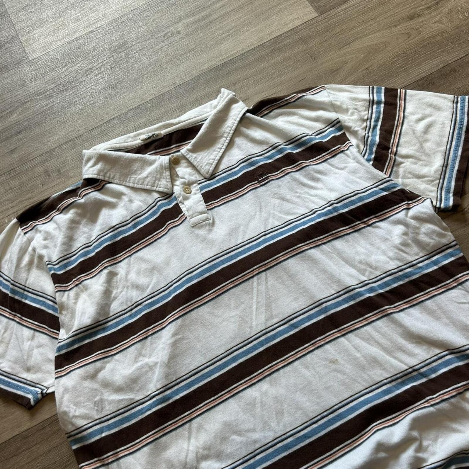 Polo Ralph Lauren Vintage y2k Brown Blue Machine striped polo shirt Size XXL Size US XXL / EU 58 / 5 - 2 Thumbnail