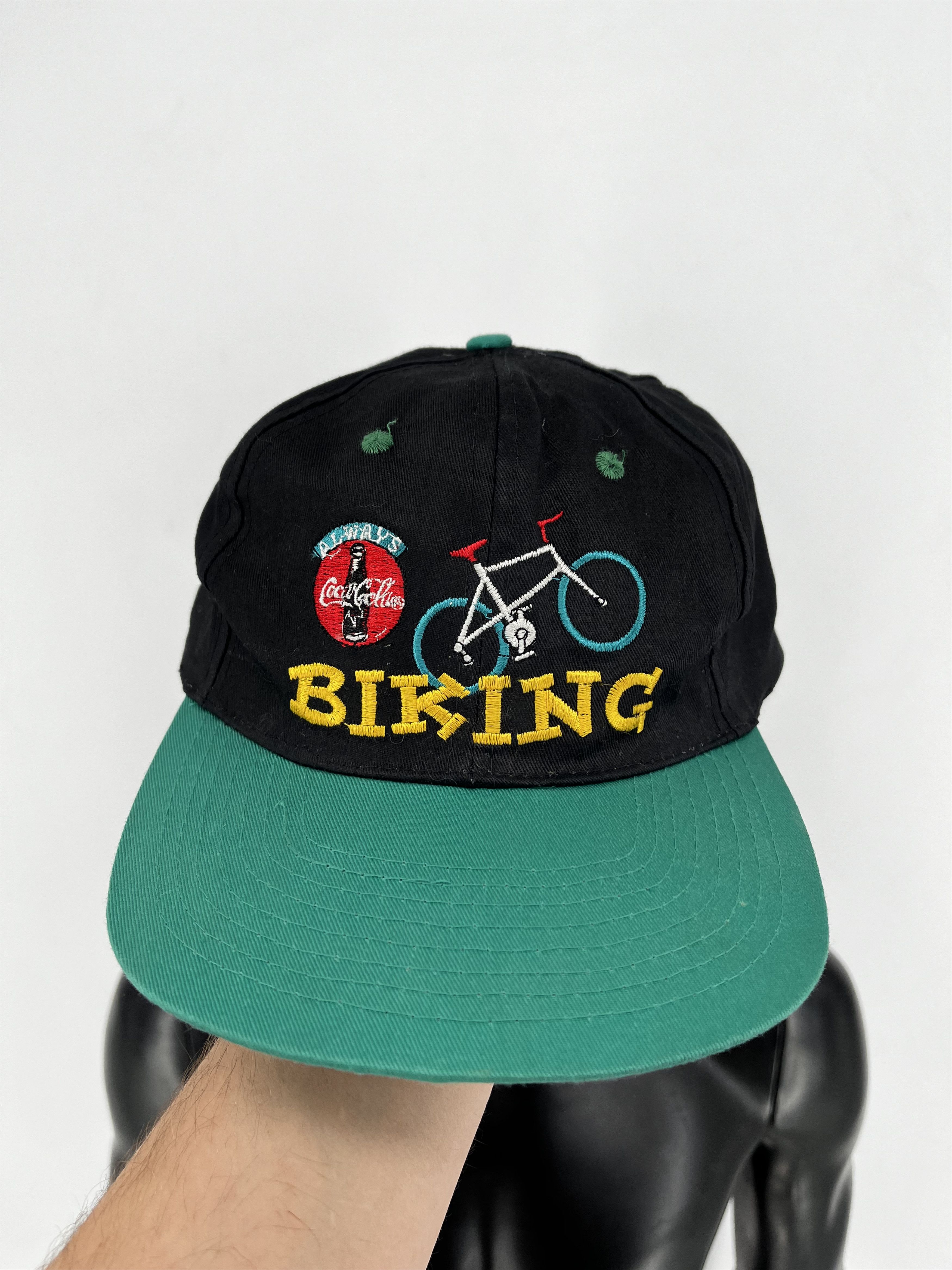Coca Cola Vintage COCA-COLA Biking Cap One Size Black Green Big Log Size ONE SIZE - 2 Thumbnail