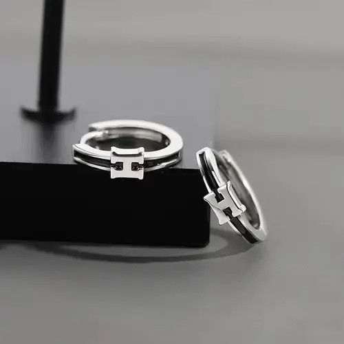 Jewelry × Sterling Silver 925 Silver Plated Letter Small Hoop Earrings for Men Women Size ONE SIZE - 3 Thumbnail