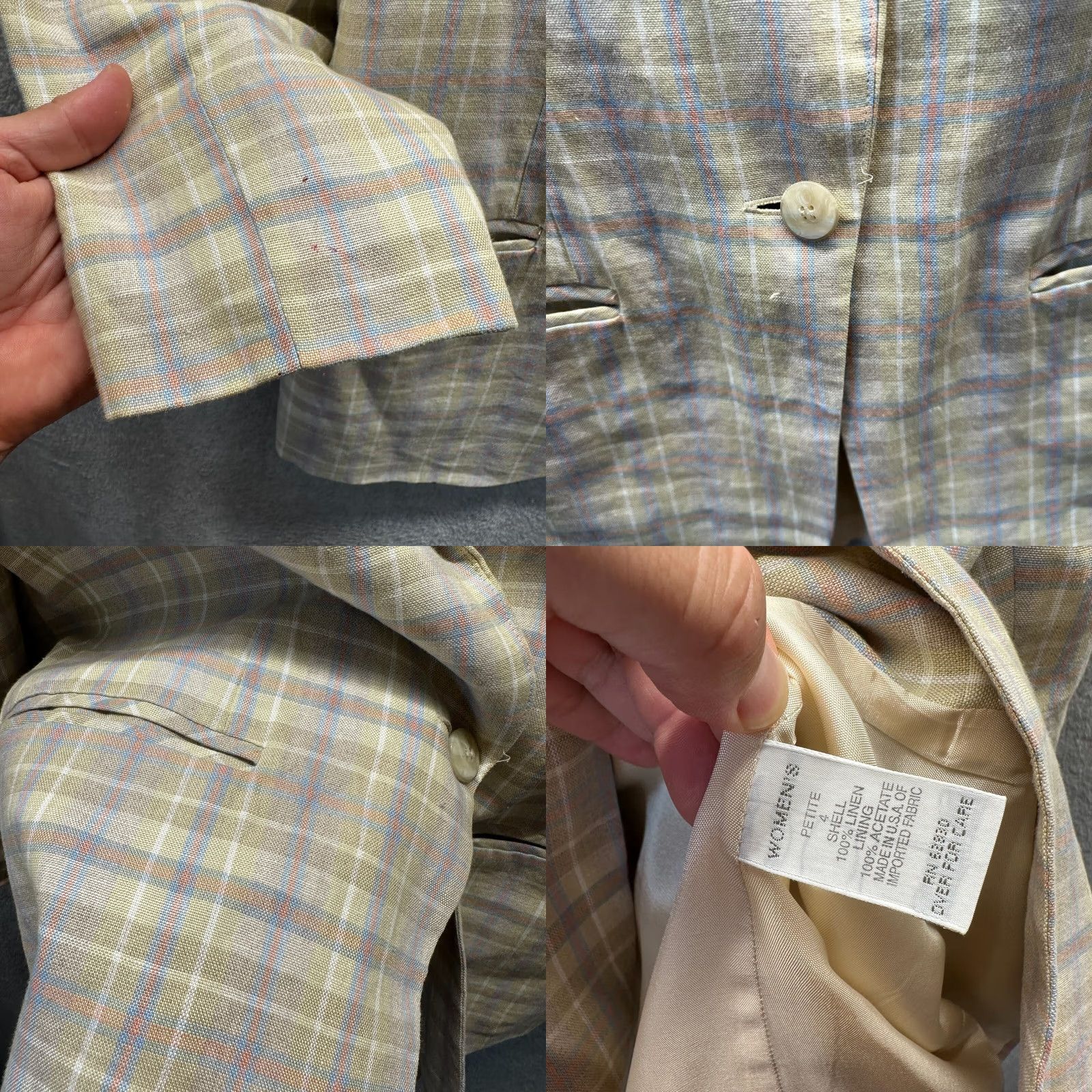 Lands' End Lands' End Jacket Womens Petite 4 Linen Plaid Blazer Coat Short Sleeve Button 80s Yellow Blue 100% Linen Ladies Mens? Size S / US 4 / IT 40 - 8 Thumbnail