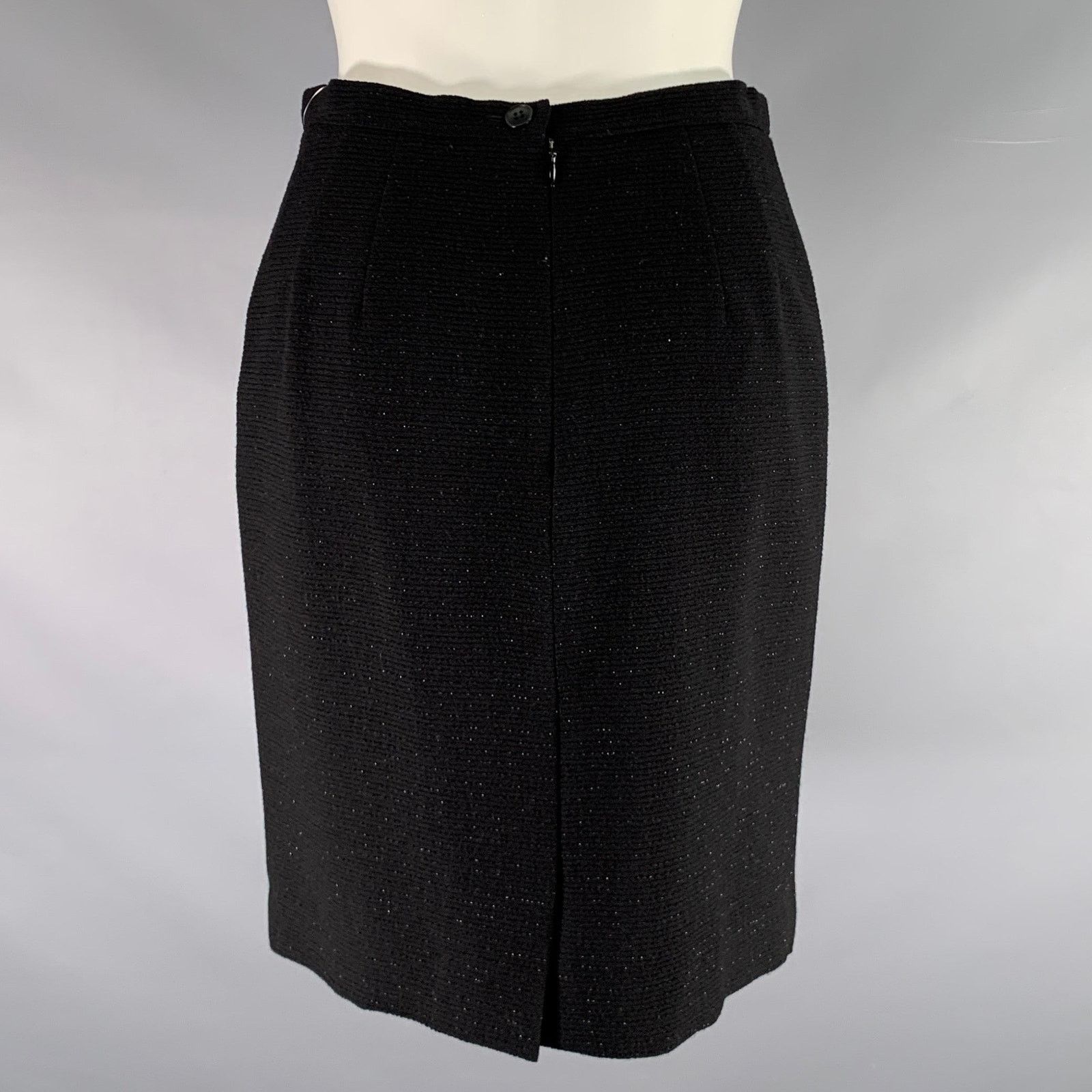 Giorgio Armani Size 4 Black Wool Polyamide Shiny Pencil Skirt Size 27" / US 4 / IT 40 - 3 Thumbnail