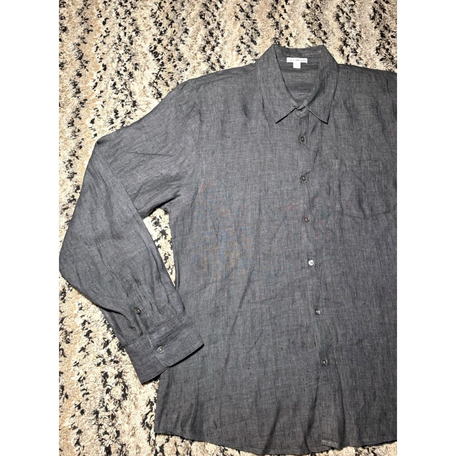 James Perse James Perse Men’s Button Shirt Size L 100% Linen Long Sleeve Gray India Dyed Button-Front Shirts Mens Size US L / EU 52-54 / 3 - 3 Thumbnail
