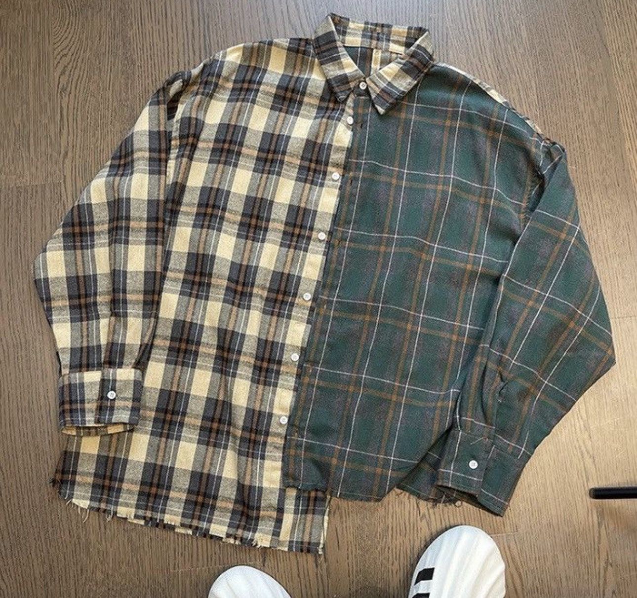 Vintage Outdoor Retro Asymmetric Patchwork Distressed Plaid Shirt Size US XL / EU 56 / 4 - 4 Thumbnail