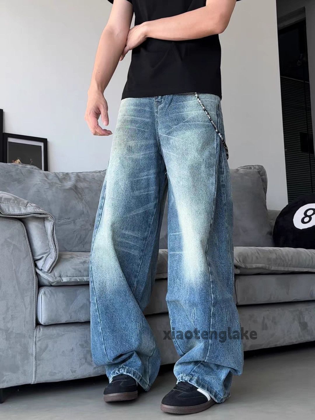 Jean × Vintage washed faded cleanfit yuppie loose baggy patchwork jeans Size US 33 - 2 Thumbnail
