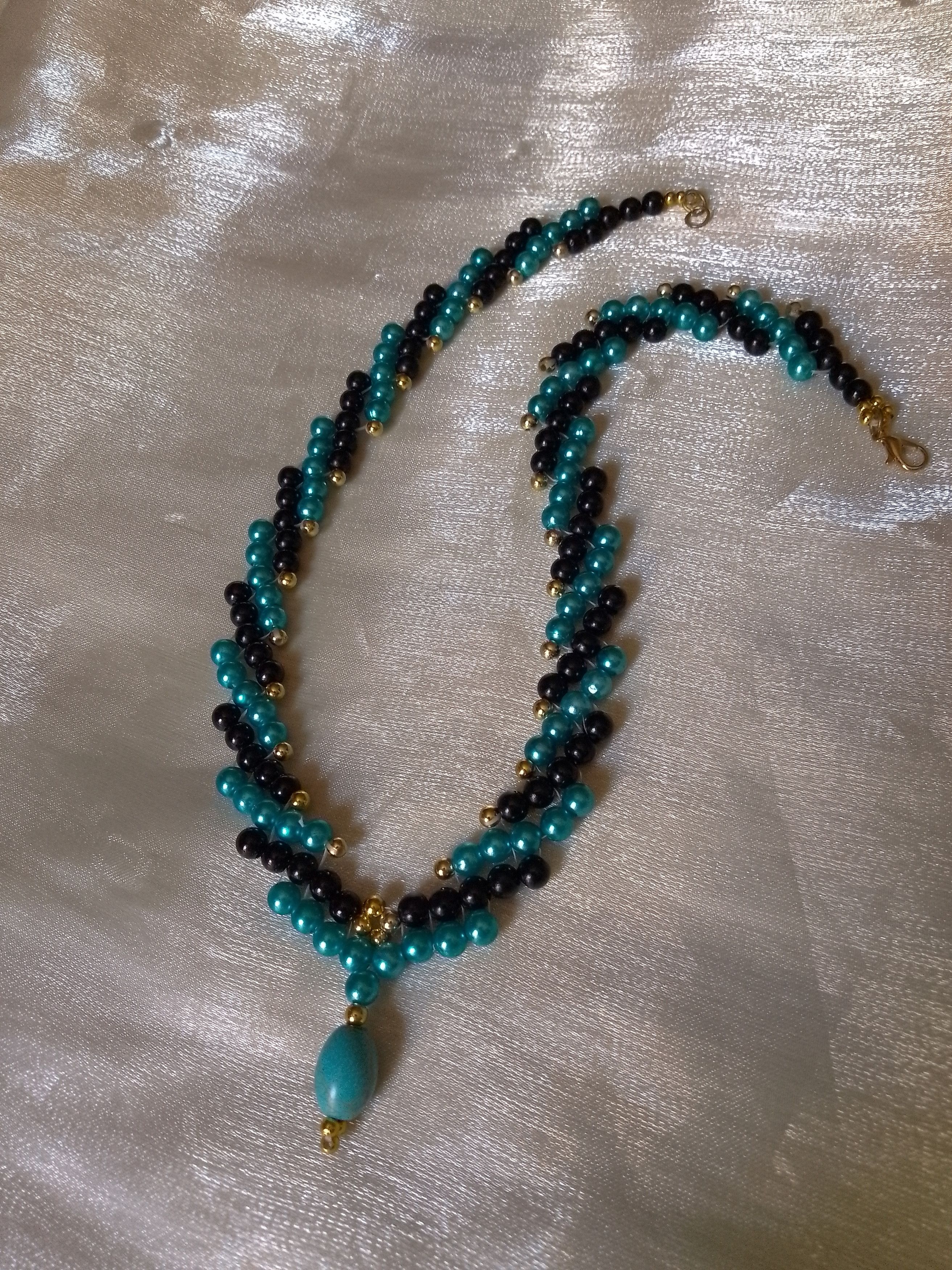 Handmade Necklace pearls choker with turquoise pendant gemstone Size ONE SIZE - 5 Thumbnail