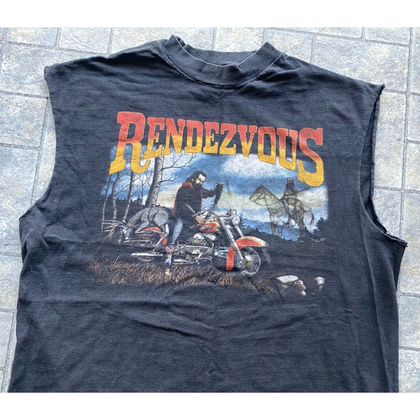 Hanes VINTAGE Hanes T-Shirt Motorcycle Rendezvous XL Black Men Sleeveless Cut Off Easy Riders Single Stitch Size US XL / EU 56 / 4 - 6 Thumbnail