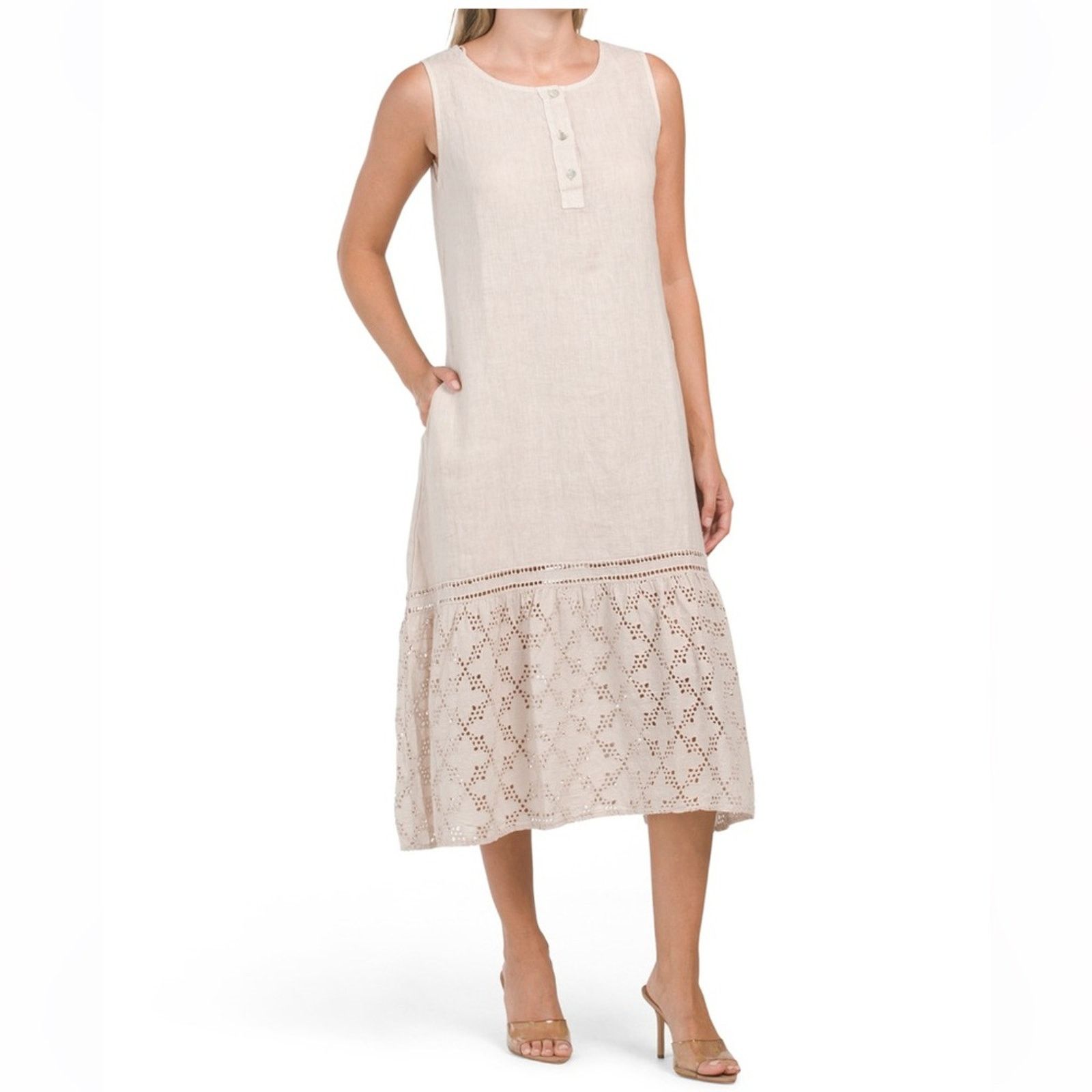 Other RAZIE Made In Italy Linen Button Front Sleeveless Dress Size M / US 6-8 / IT 42-44 - 1 Thumbnail