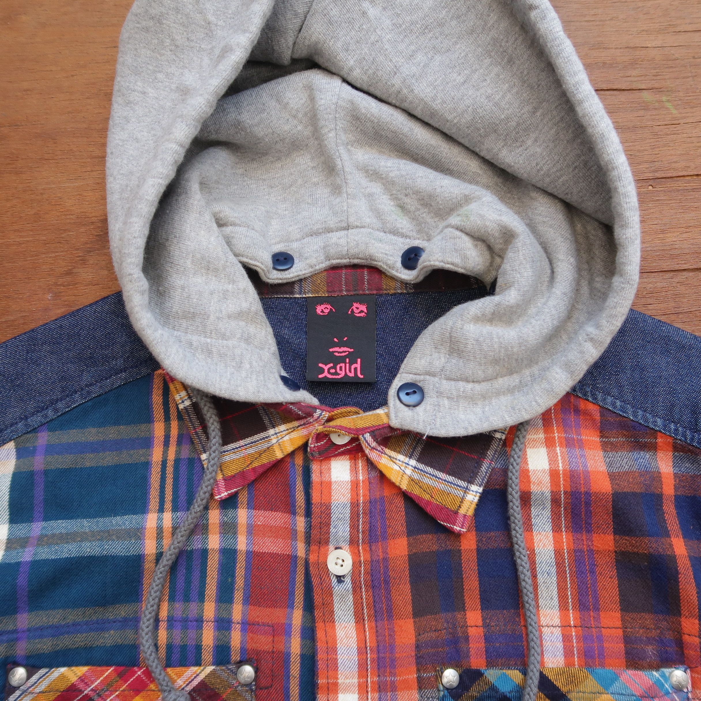 Japanese Brand 2000s X-Girl Japan Flannel Detachable Hood Shirt Size US S / EU 44-46 / 1 - 2 Thumbnail