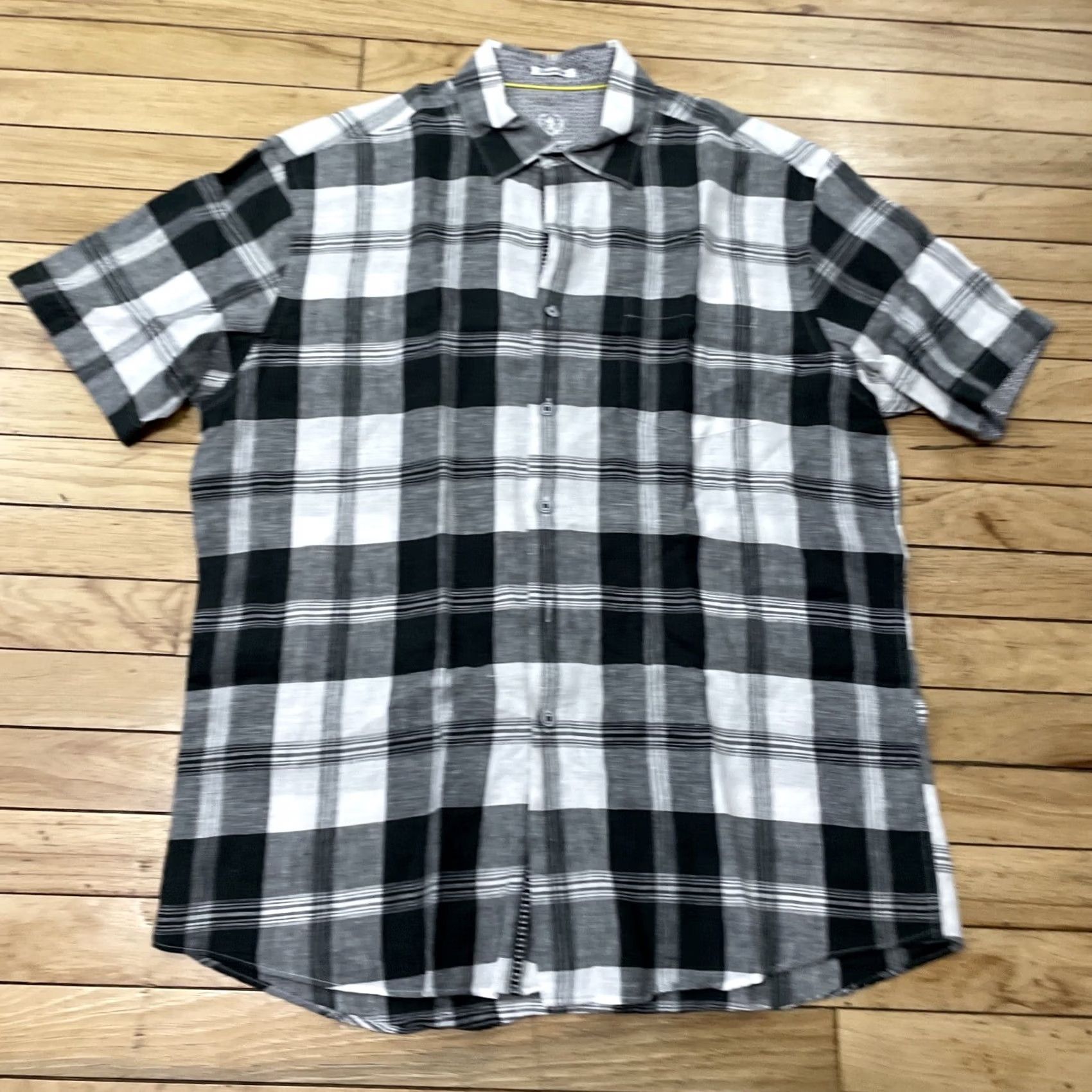 BUGATCHI BUGATCHI UOMO Shaped Fit Linen Shirt Men L Black White Checkered Plaid Collared Shirt Size US L / EU 52-54 / 3 - 2 Thumbnail