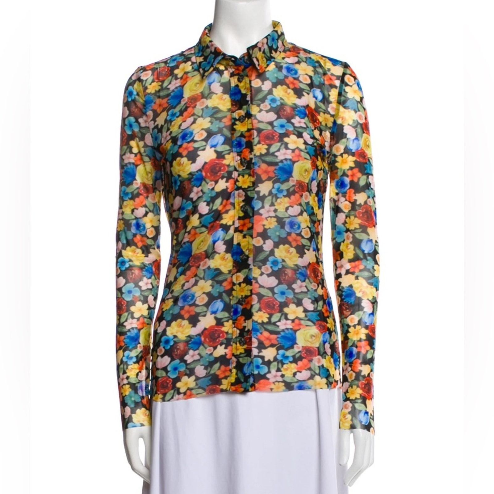 Ganni Ganni Floral Printed Mesh Button Up Long Sleeve Shirt 38 Size M / US 6-8 / IT 42-44 - 1 Thumbnail