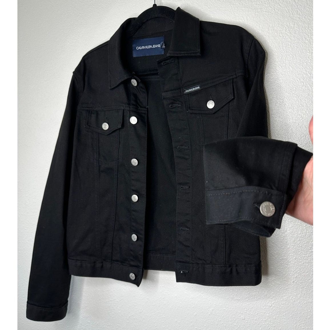 Calvin Klein Calvin Klein Black Denim Silver Button Collared Jean Jacket Size M / US 6-8 / IT 42-44 - 1 Thumbnail