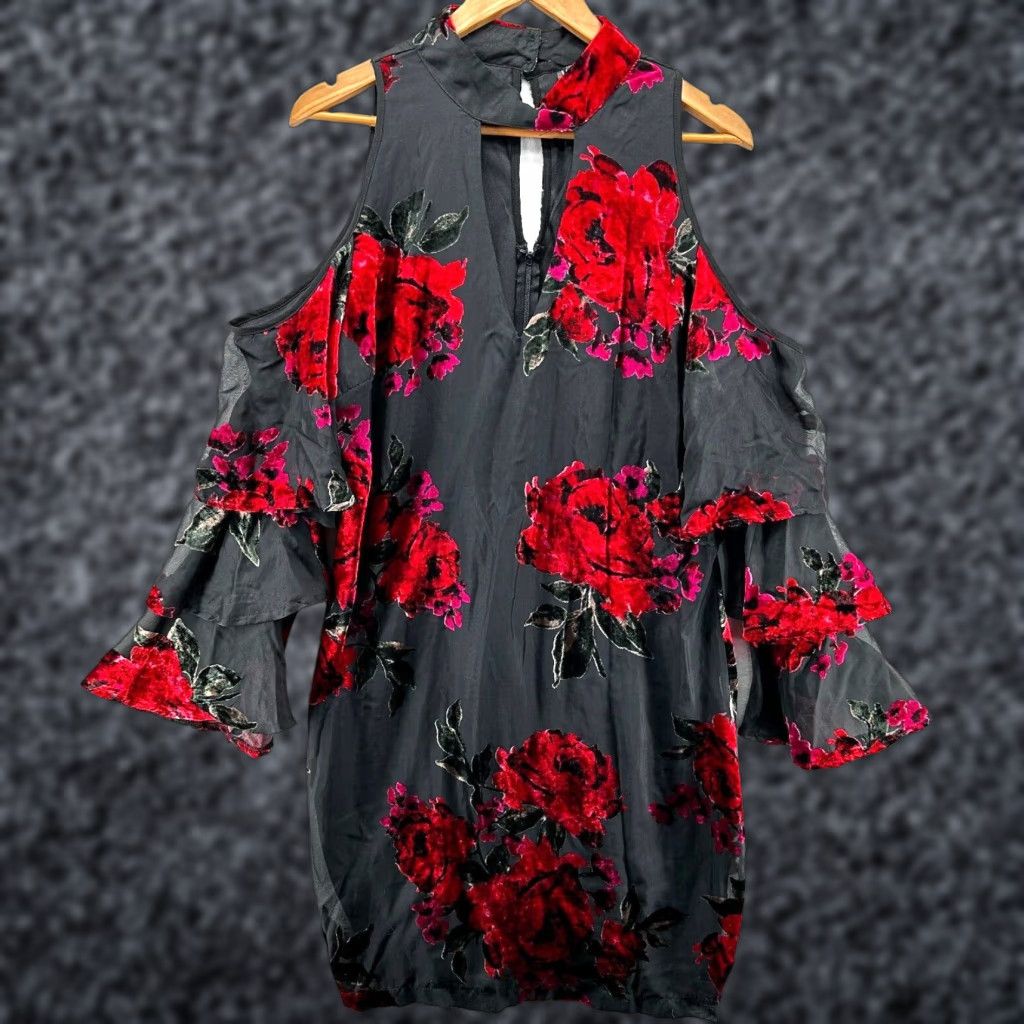 Venus Venus A-Line Dress Women Red Black Floral Velvet 16 Midi Sleeveless Button Cold Shoulder Vintage No Size XXL / US 16-18 / IT 52-54 - 1 Thumbnail