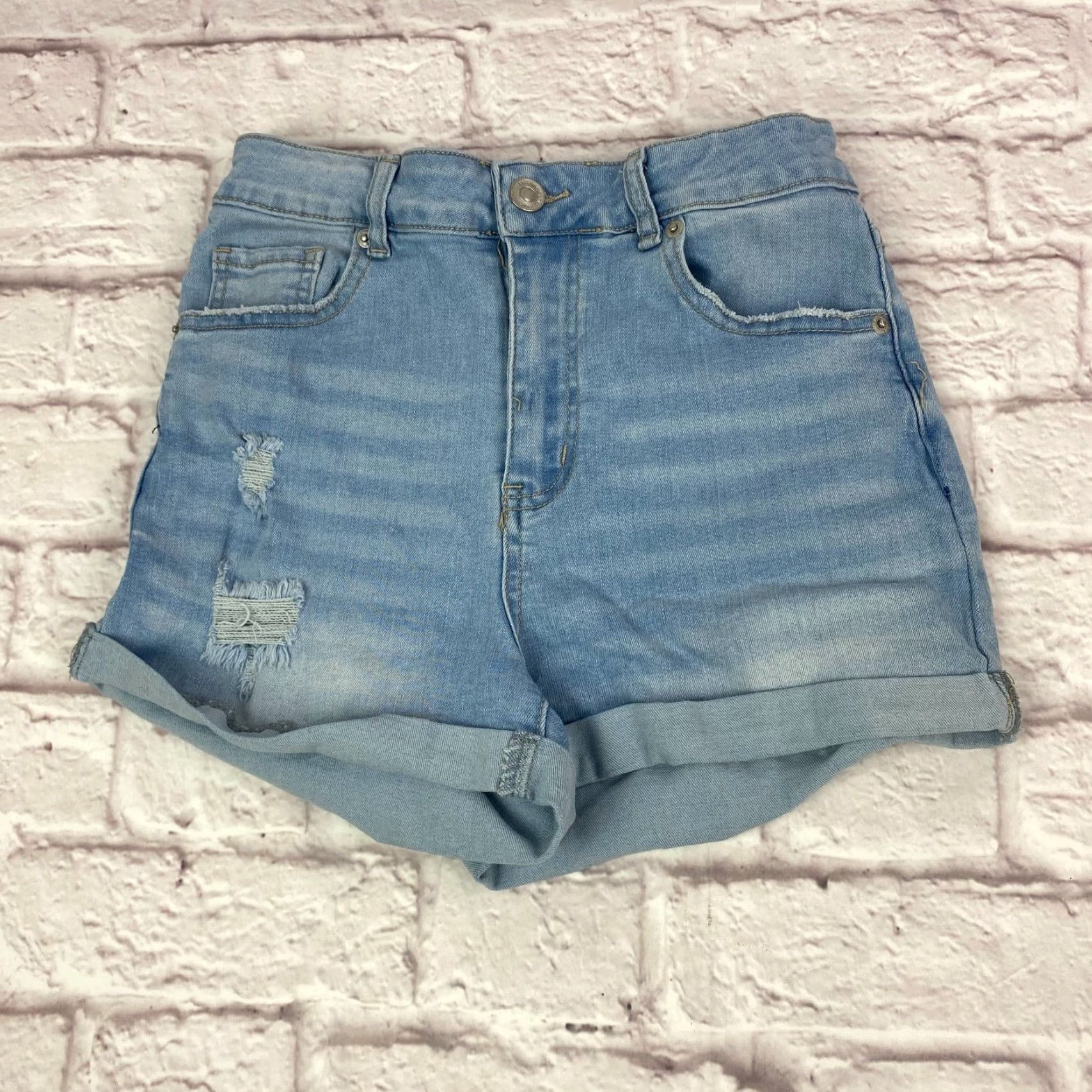Denime WAX Jean Shorts Denim Teens Size M Mid Rise Distressed Light Wash Blue Size 32" / US 10 / IT 46 - 3 Thumbnail