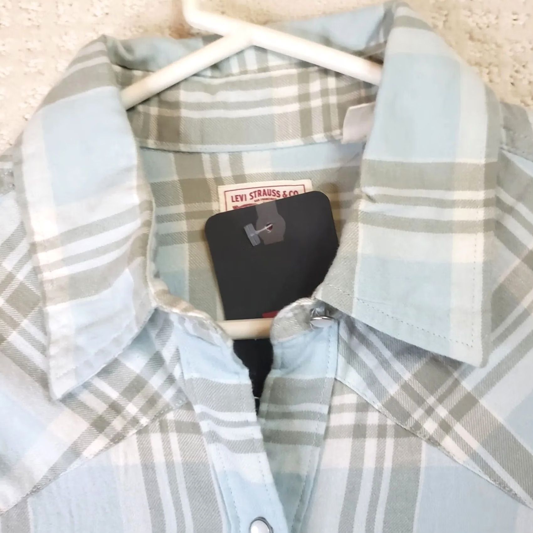 Levi's VINTAGE Levis Shirt Women M Blue White Plaid Button Up Flannel Relaxed Pearl Snap Levi's Logo Casual Sleeve Cotton Fall Winter Spring Size M / US 6-8 / IT 42-44 - 6 Thumbnail
