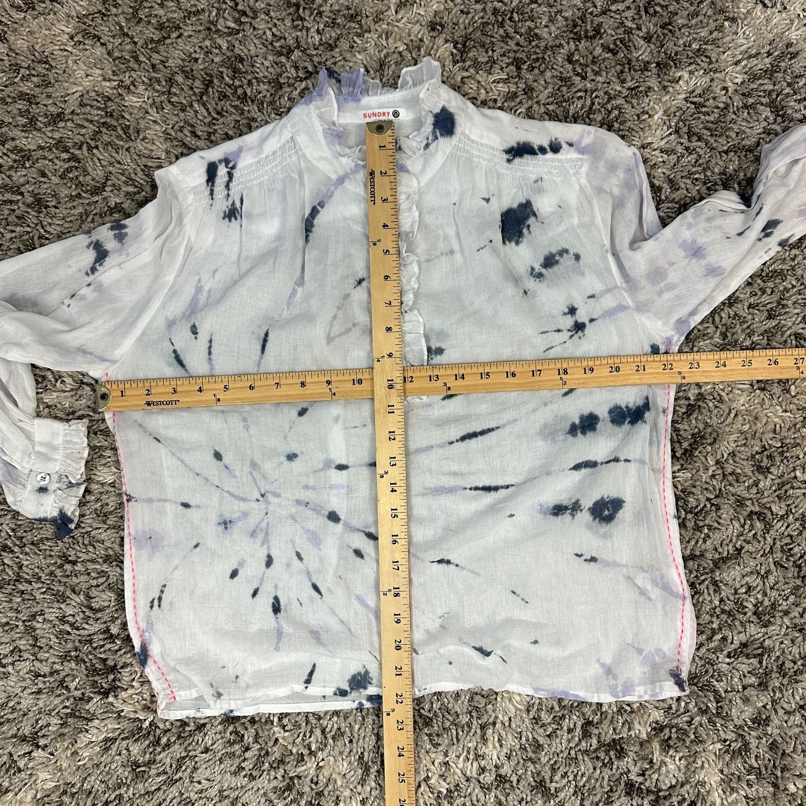 Sundry Sundry Tie Dye Ruffle Button Popover Top Shirt Blouse 0 XS Size XS / US 0-2 / IT 36-38 - 10 Thumbnail